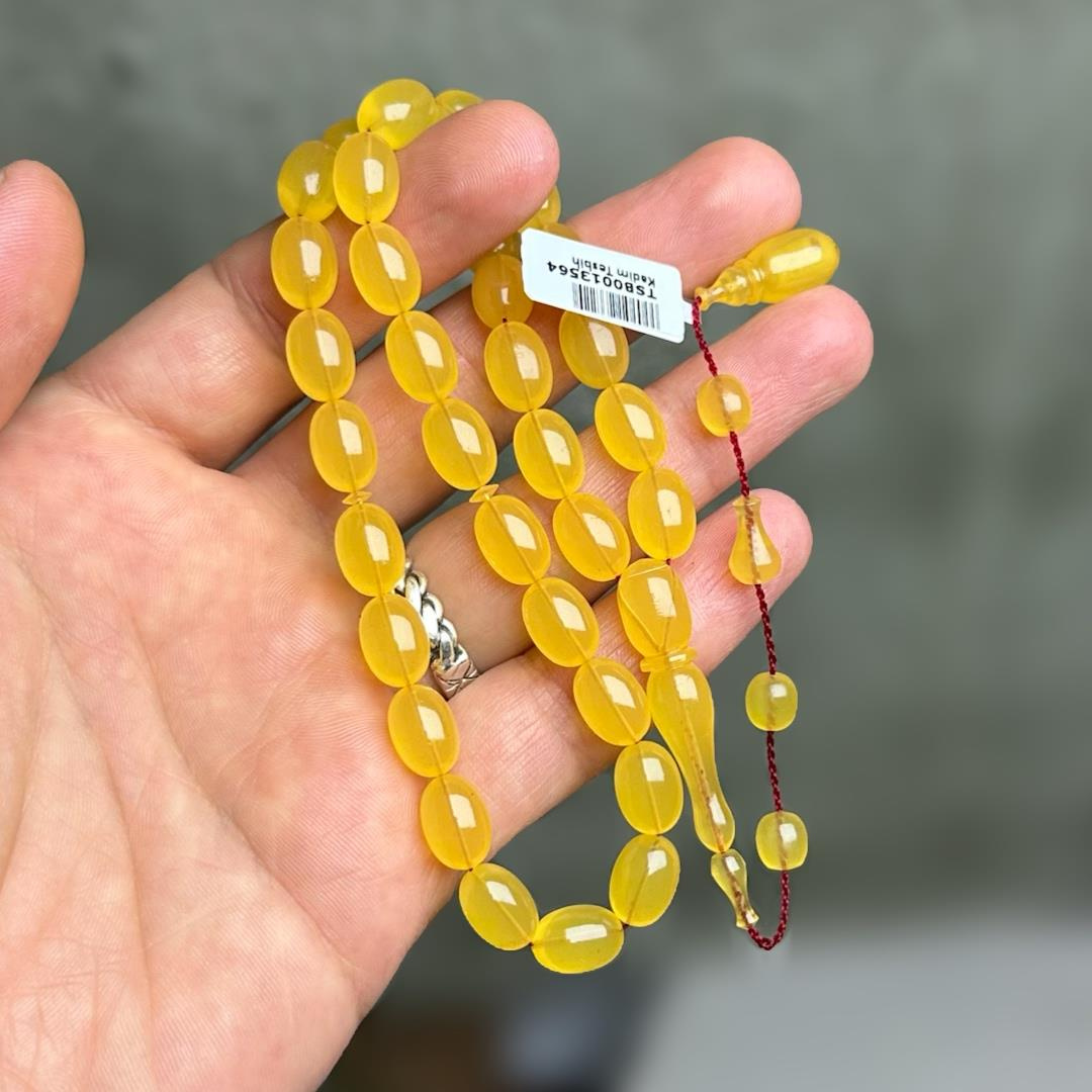 Limon Sarısı Beyzi Model Usta İşçilikli Sistem Püsküllü Sıkma Kehribar Tesbih