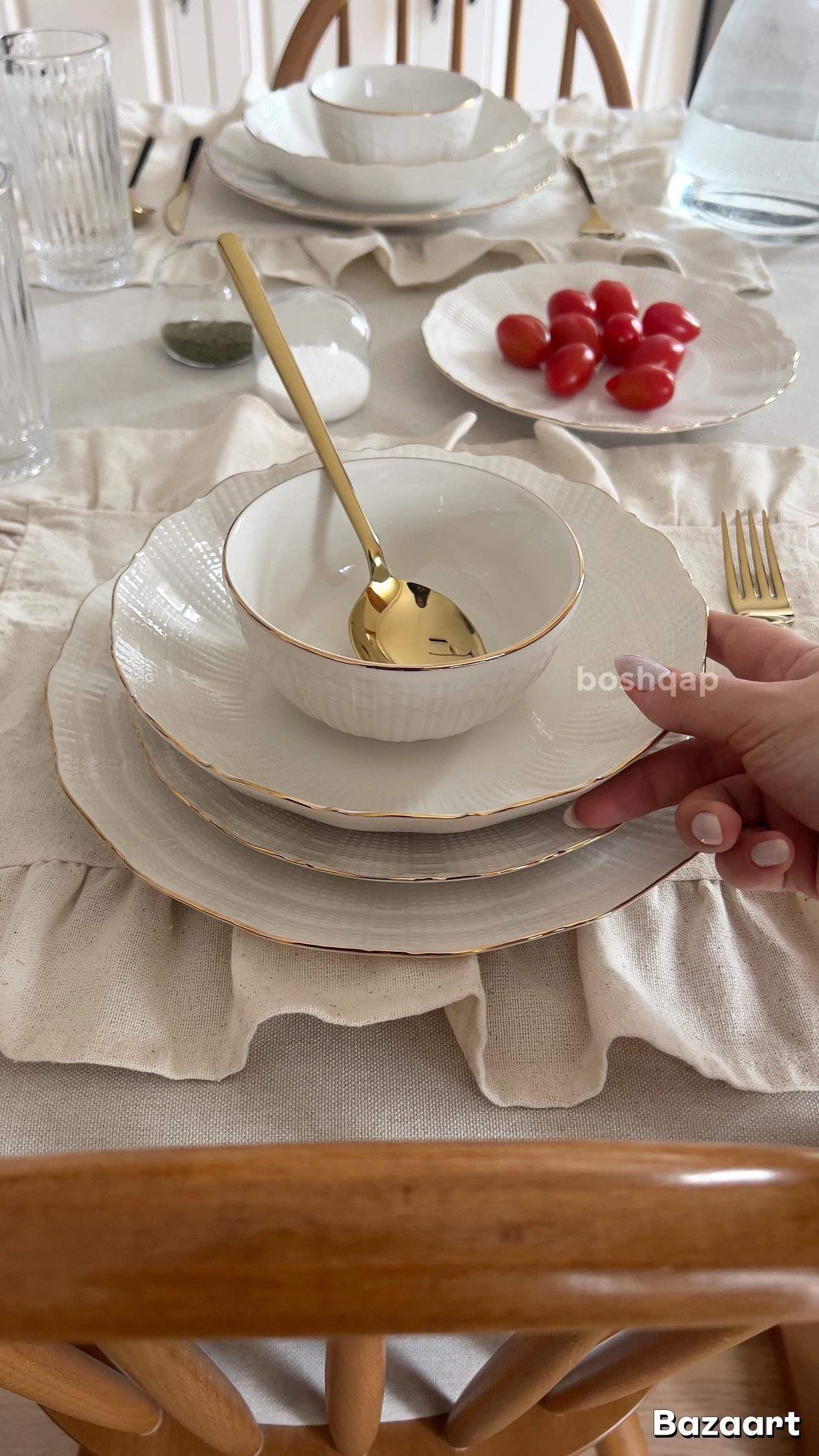 Sea Shell 6 Kişilik 24 Parça Gold Yaldızlı Porselen Yemek Takımı 