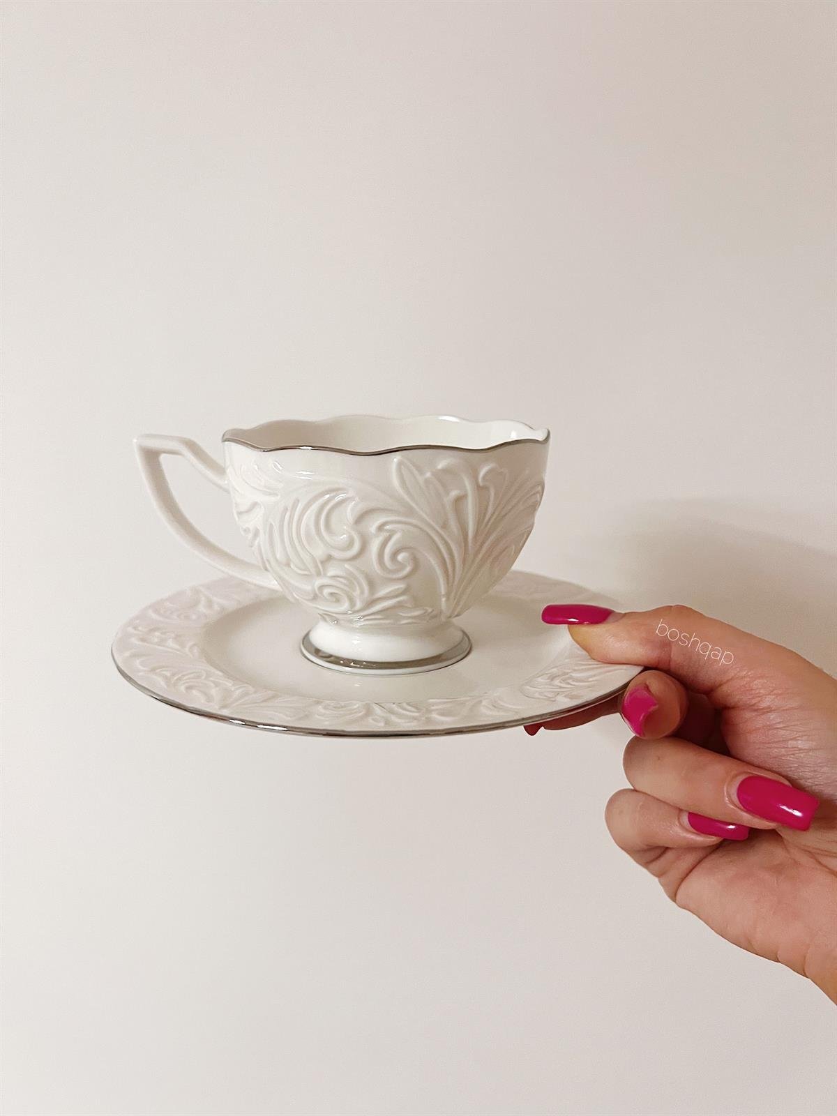 Lagos Tek Kişilik Porselen Çay/Nescafe Fincanı Gümüş Yaldızlı