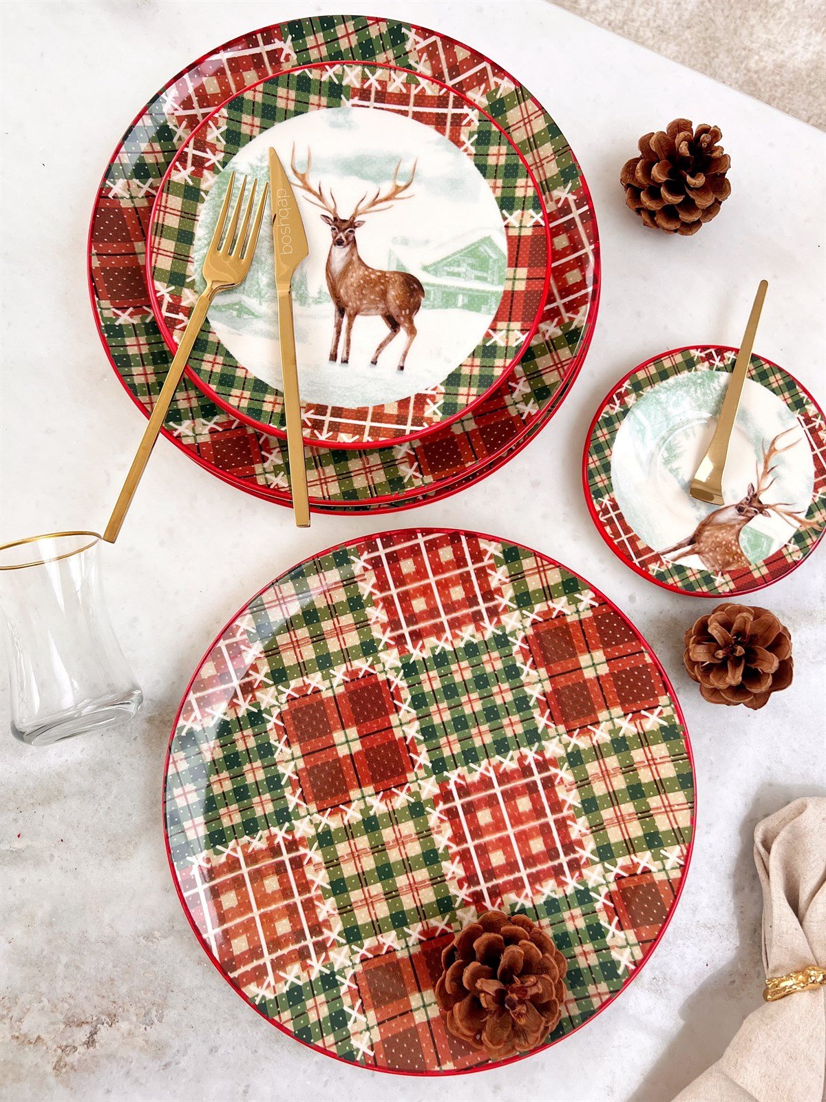 Plaid Deer 30 Parça 6 kişilik Pasta ve Kahvaltı seti