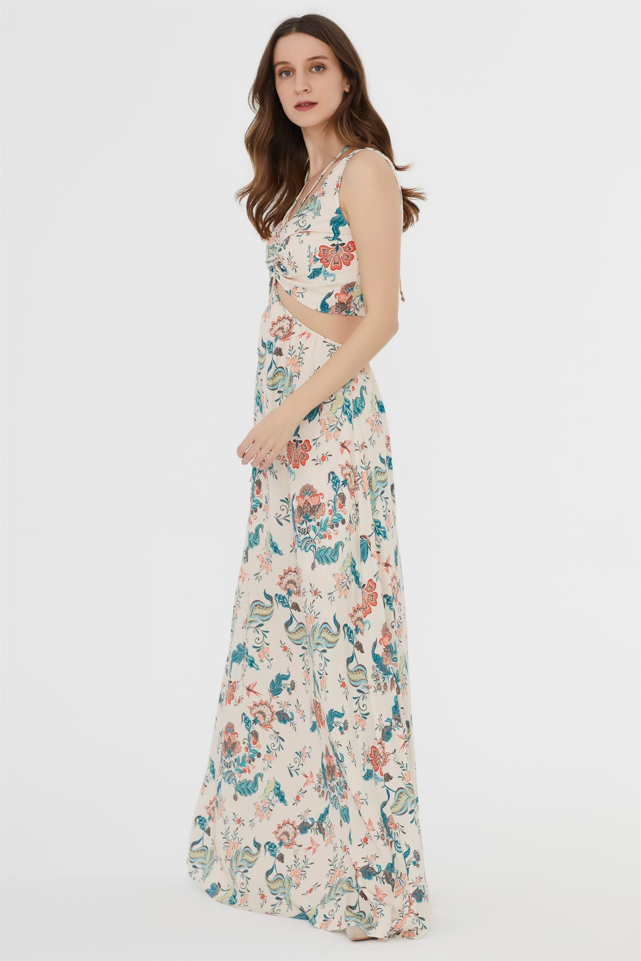 ŞAL DESEN CUTOUT ELBİSE