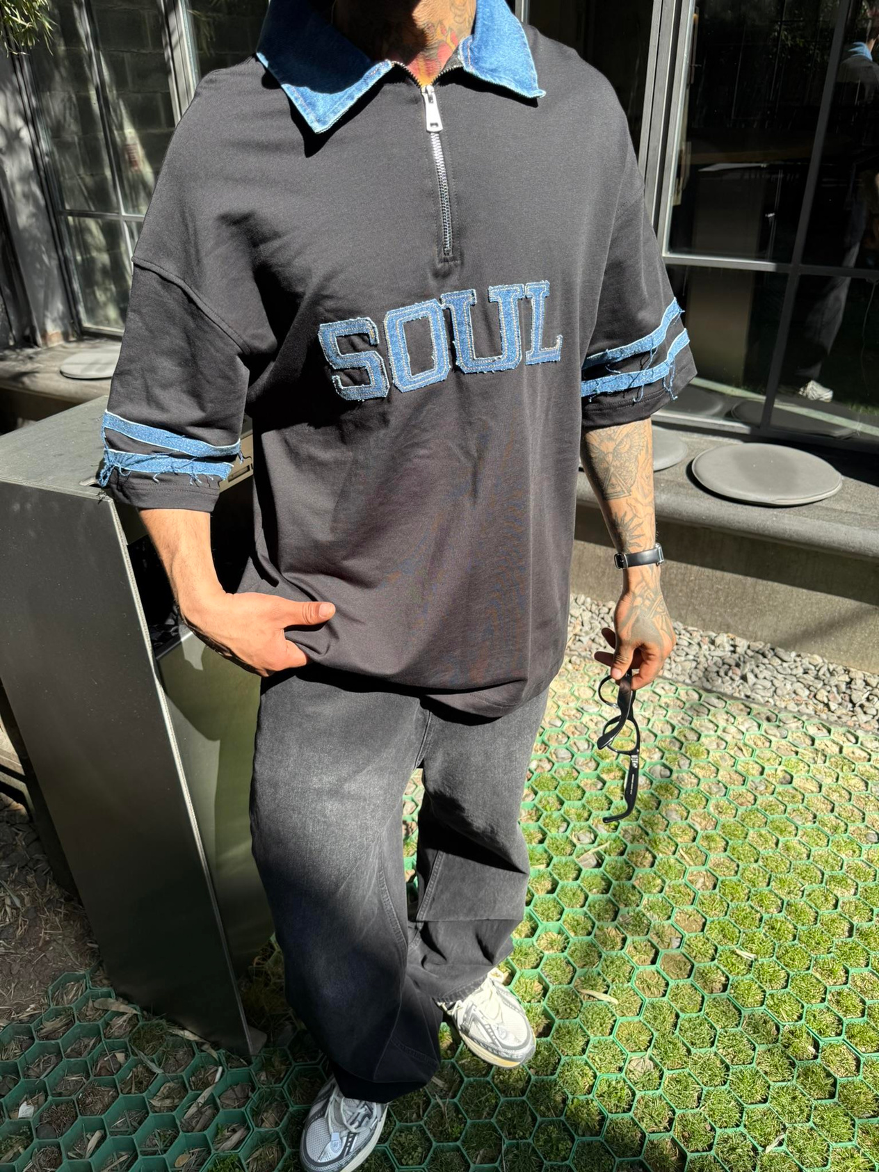 Soul Polo Yaka Yaka Detaylı T-Shirt - Siyah