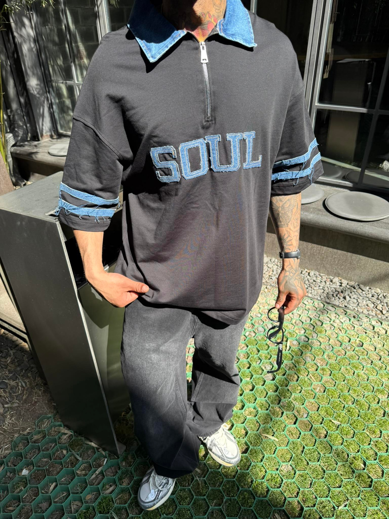 Soul Polo Yaka Yaka Detaylı T-Shirt - Siyah