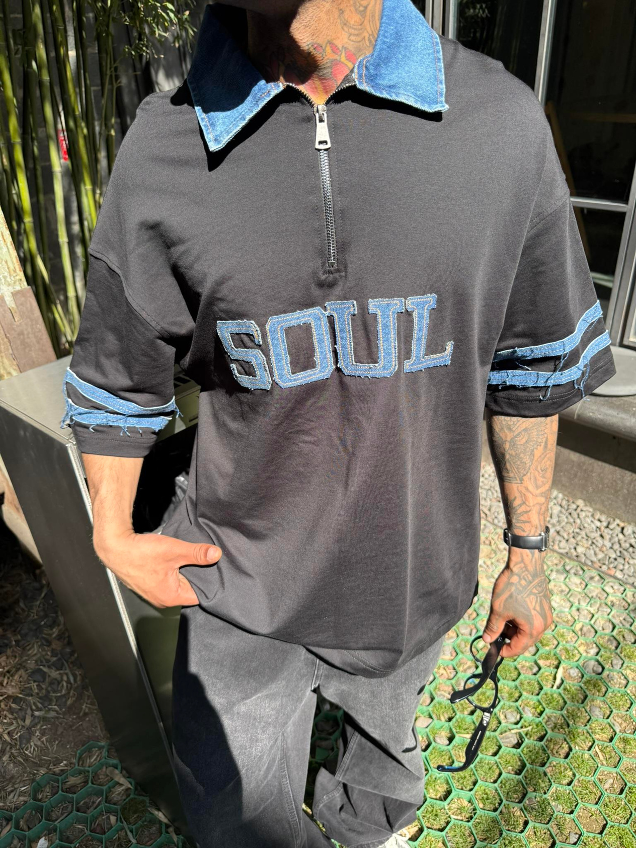Soul Polo Yaka Yaka Detaylı T-Shirt - Siyah