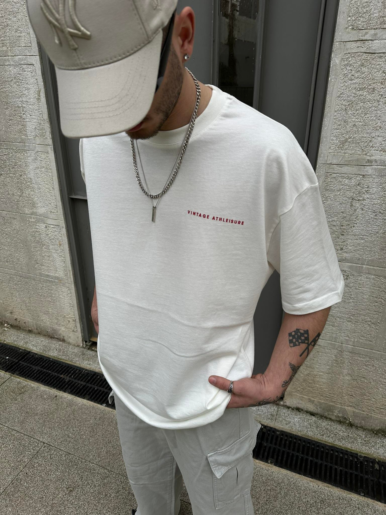 Vintage Athleisure Oversize T-Shirt  Beyaz