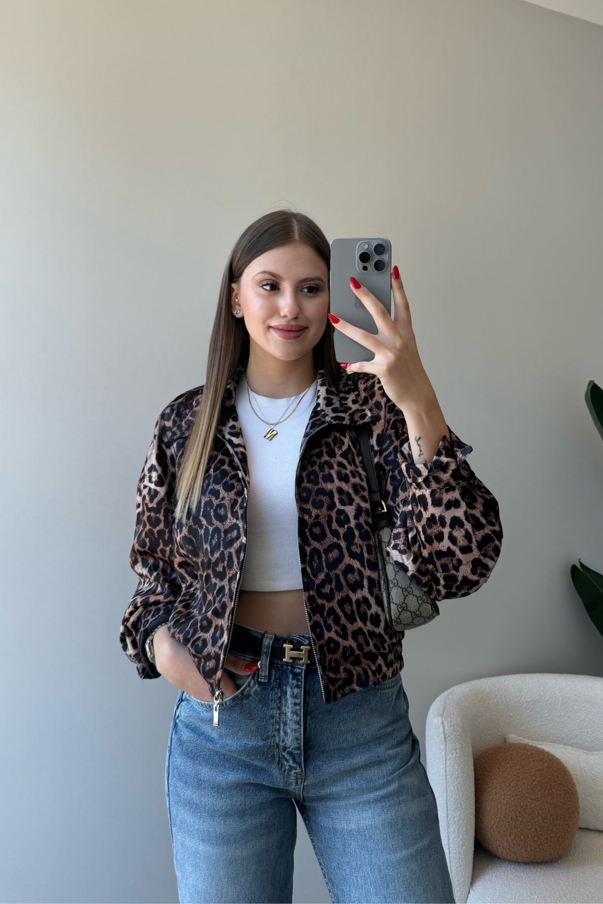 Leopar Saten Ceket