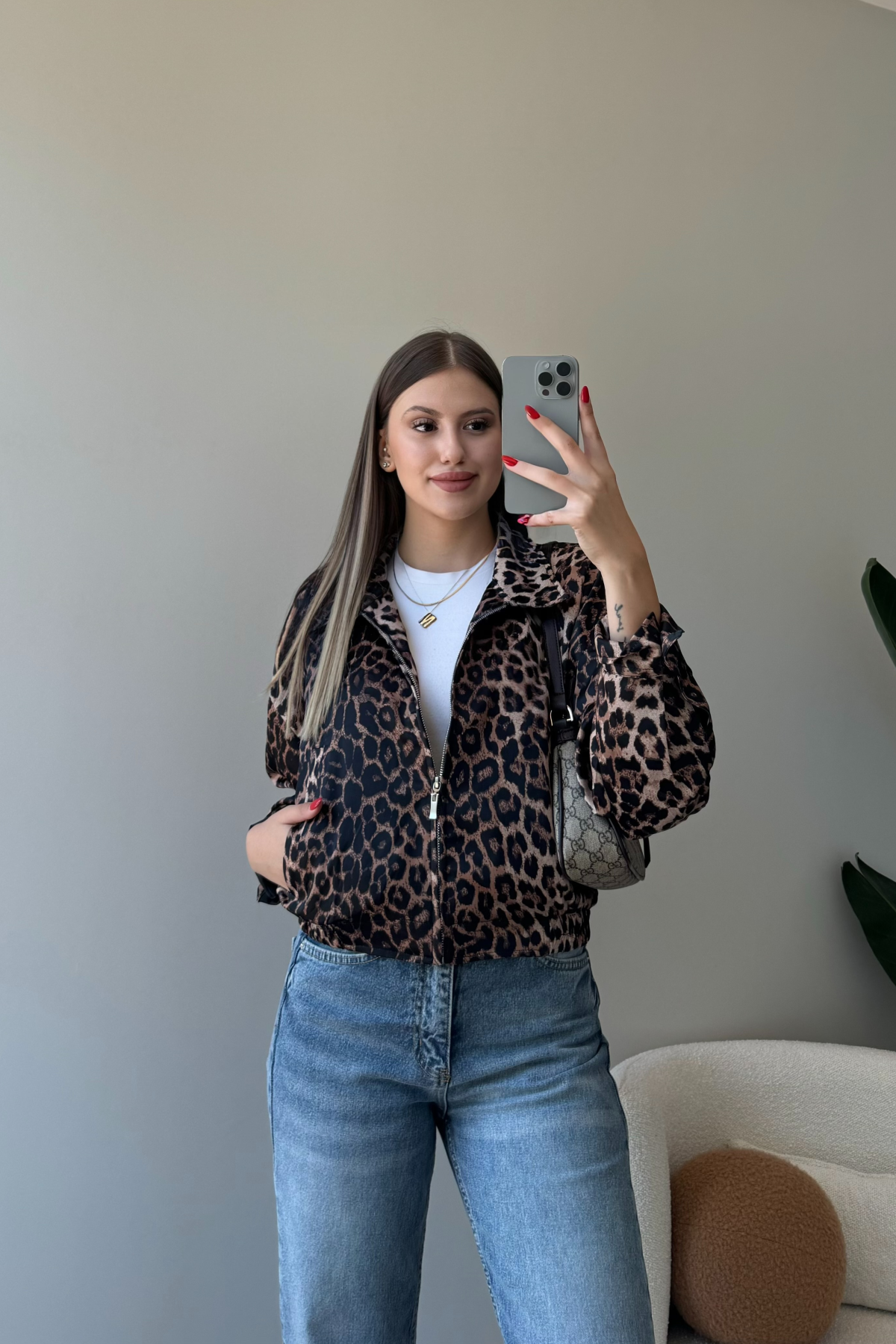 Leopar Saten Ceket