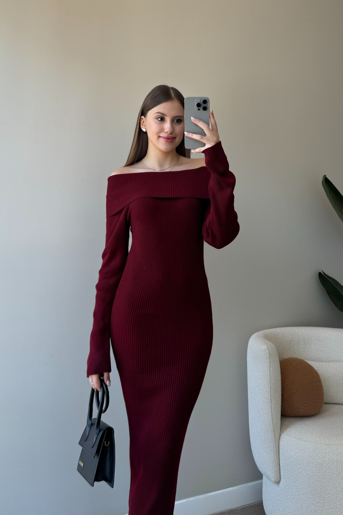 Madonna Yaka Bordo Elbise