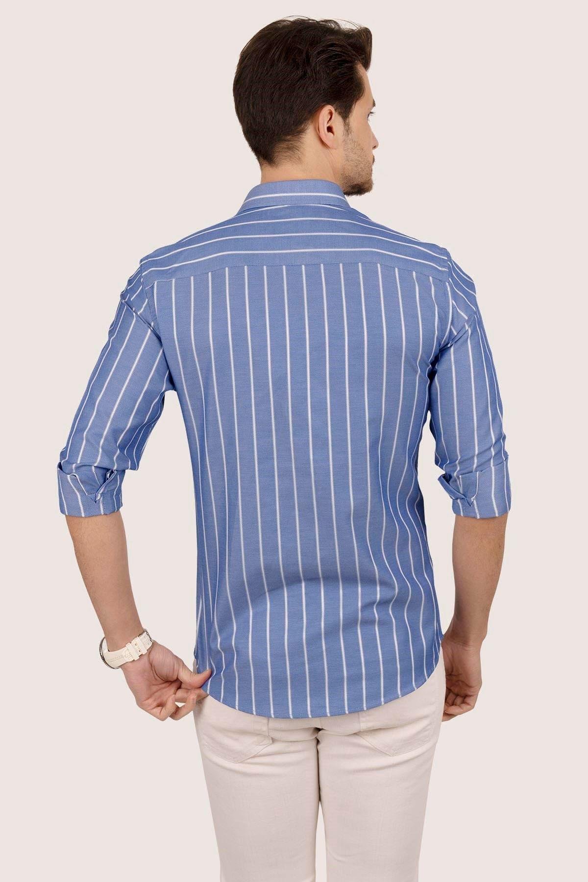 EtikmenMavi Beyaz Çizgili Slimfit Hediye Kutulu Erkek GömlekGÖMLEK MODELLERİ