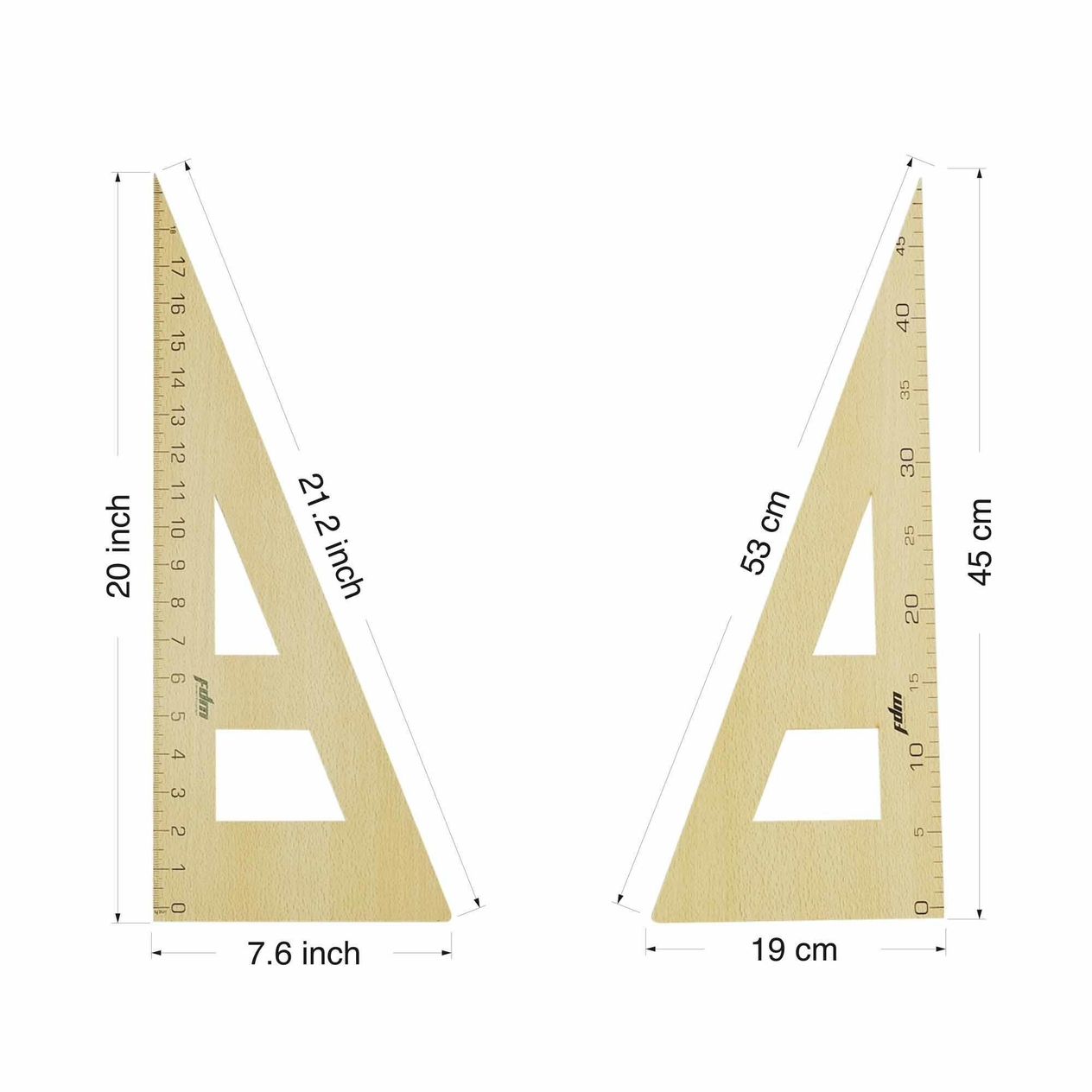 FDM 9 Parça Set - 7 Parça Ahşap Riga Seti, Dikiş Seti 1 Metre Tahta Cetvel ve Modelist Gönyesi -
