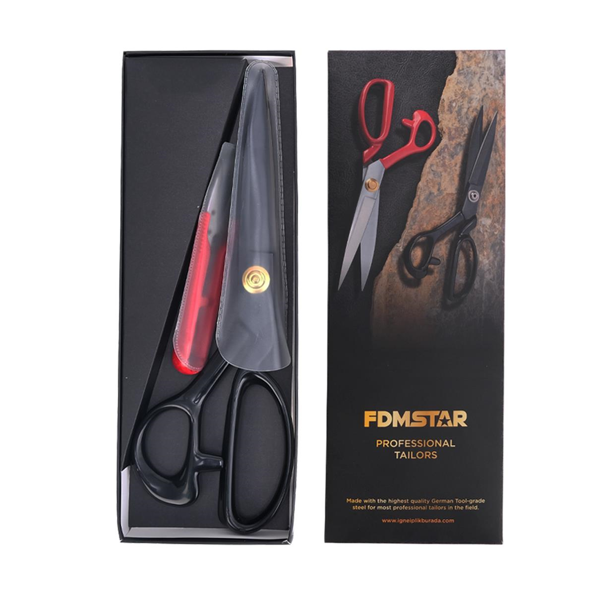 FDMSTAR 10 İnç (25cm) Solak Kırmızı Saplı Profesyonel Paslanmaz Çelik Terzi Makası