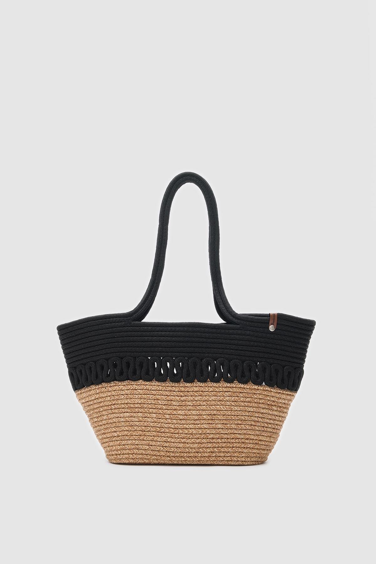 Miami Siyah Handmade Hasır Omuz Çantası