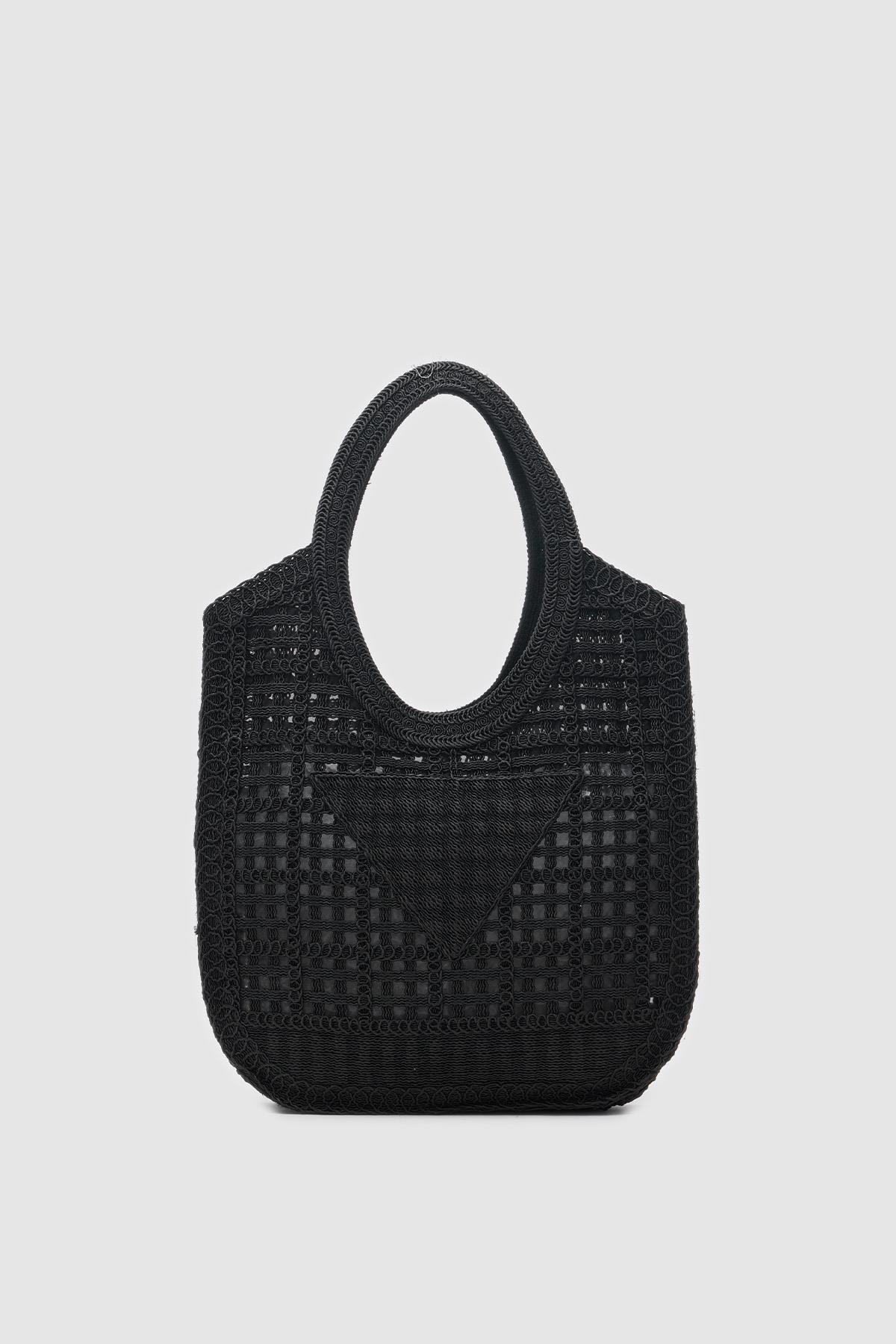 Vicolo Siyah Handmade Makrome Tote Çanta