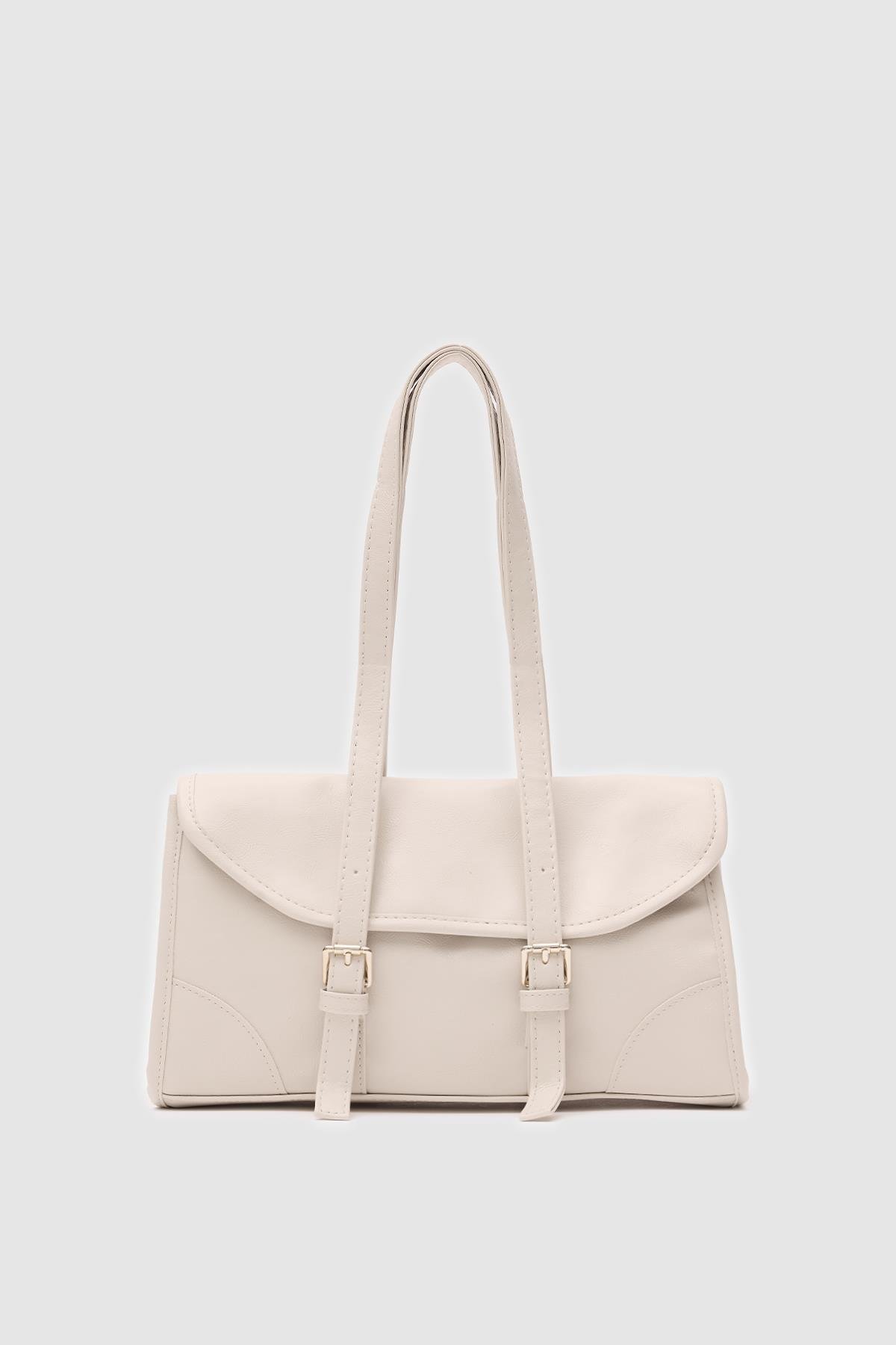 Calvino Krem Vintage Baget Çanta
