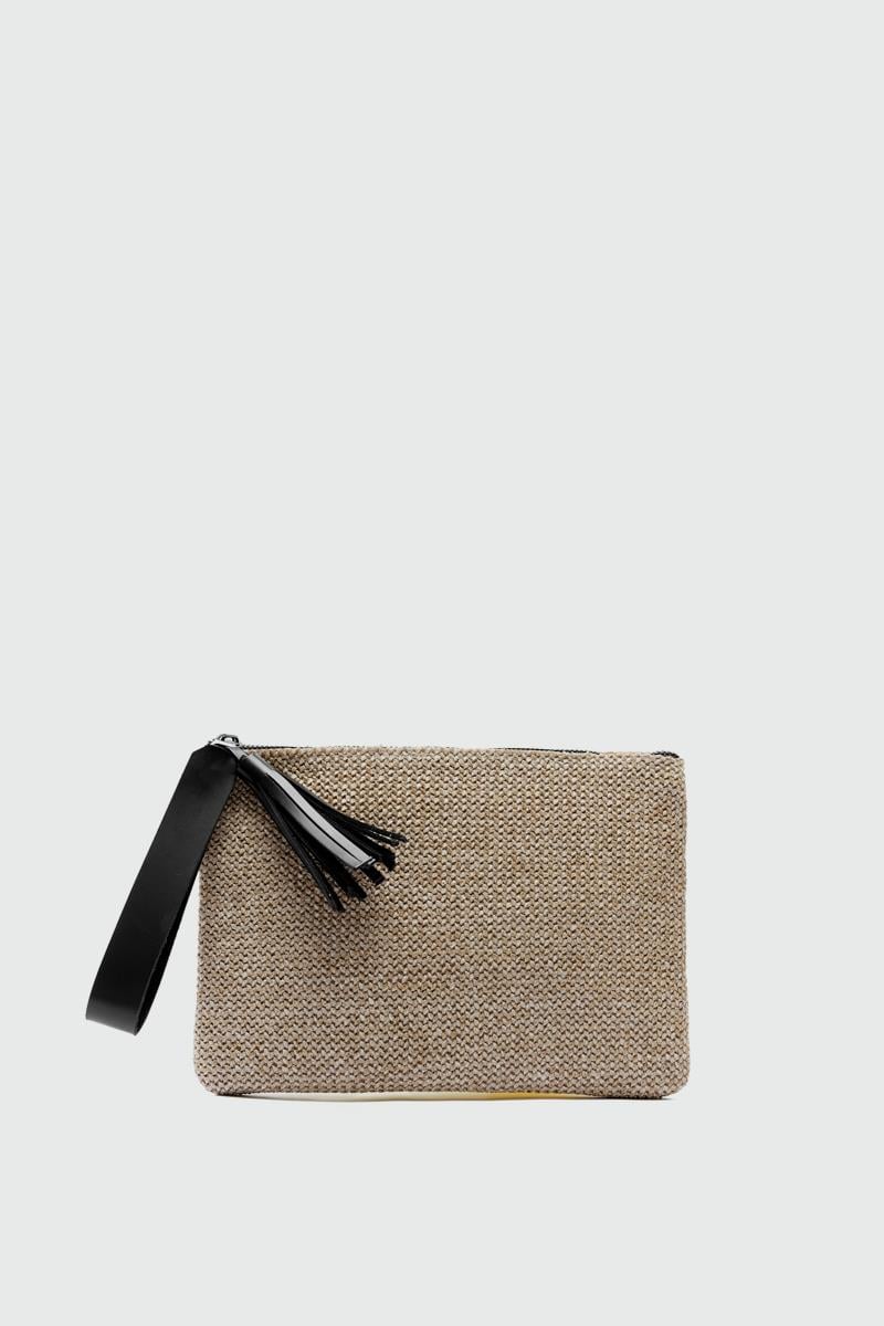 Juno Püskül Detatlı Hasır Clutch Çanta Siyah