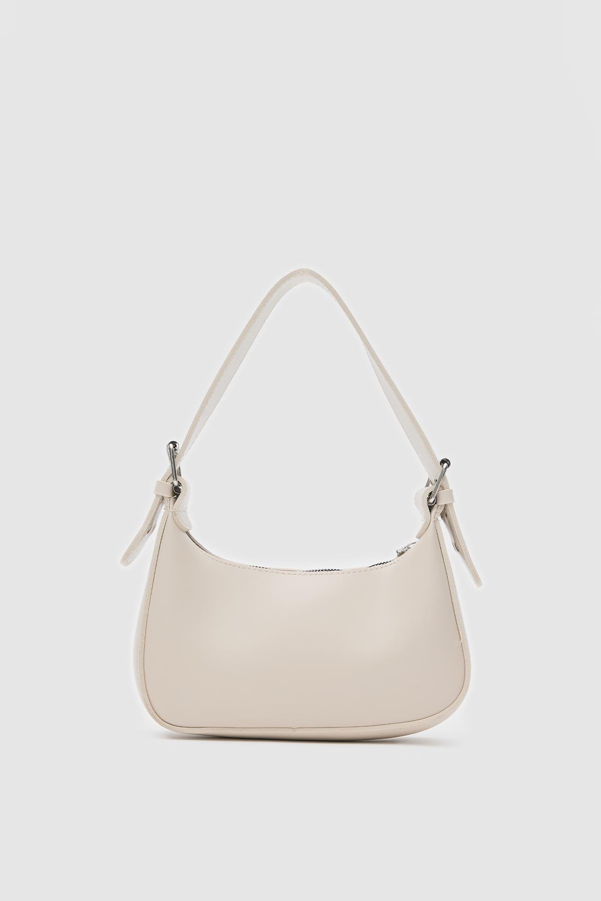 Muse Krem Oval Baget Çanta 