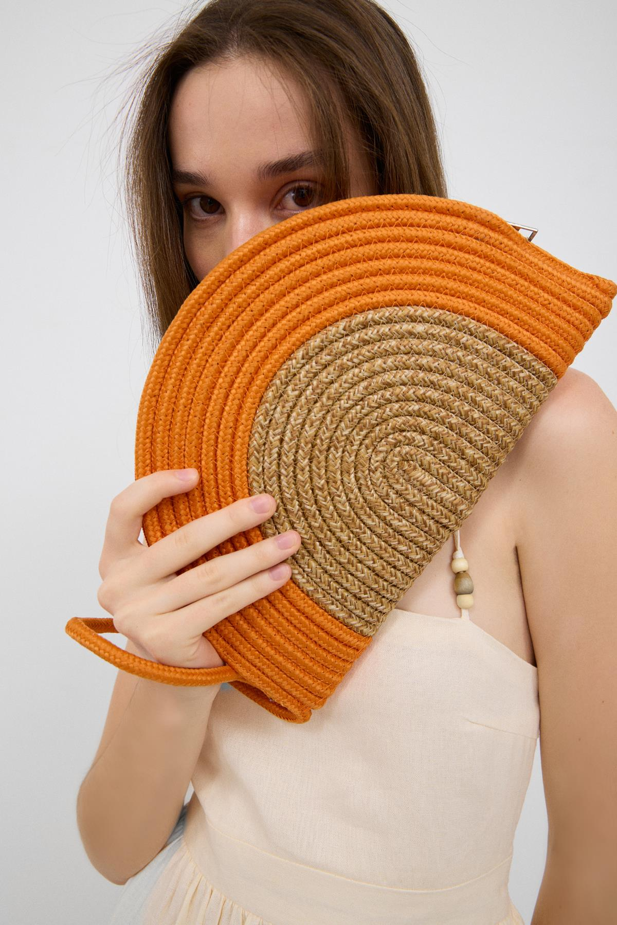 Most Turuncu Handmade Hasır Clutch Çanta