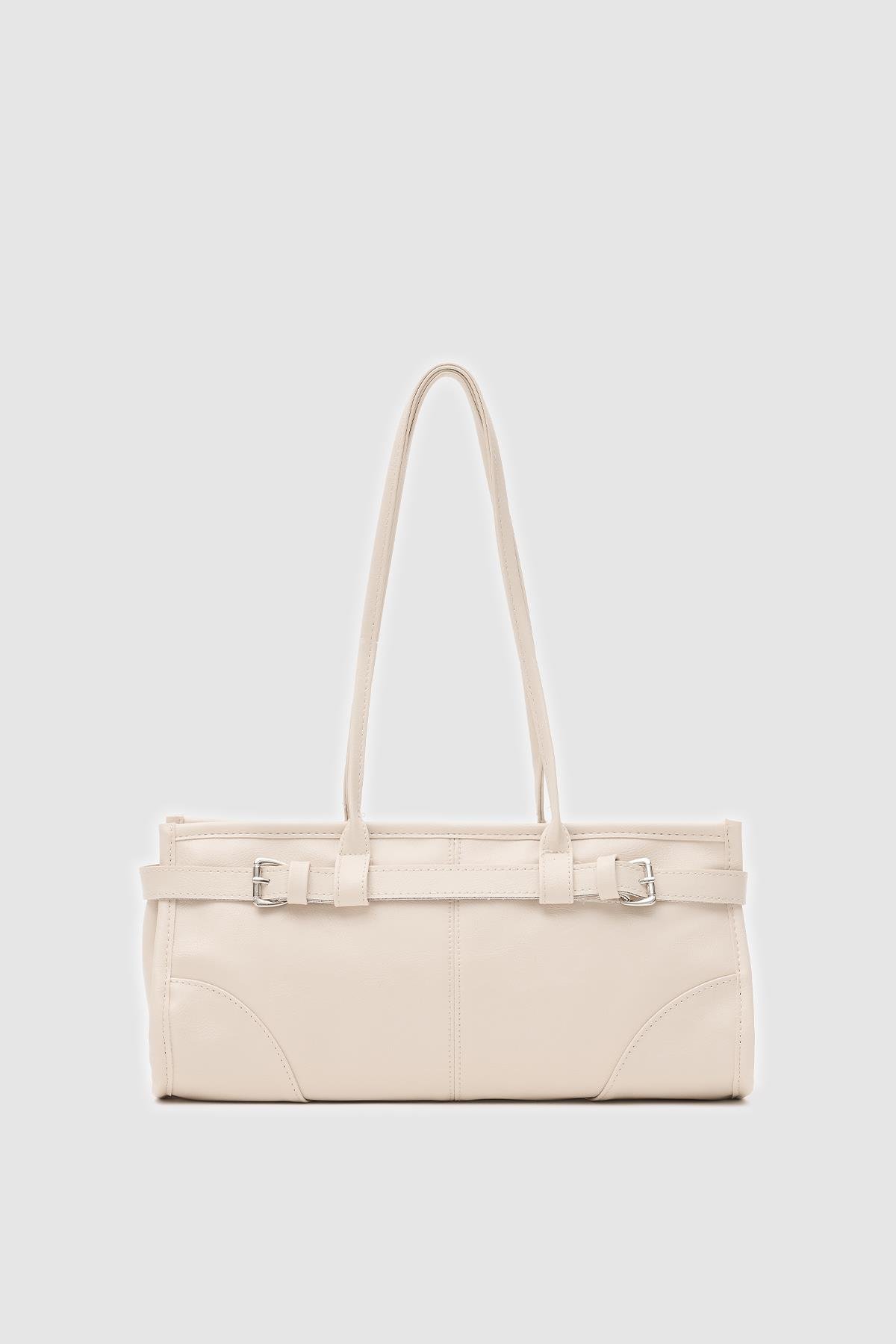 Enyola Krem Vintage Baget Çanta 