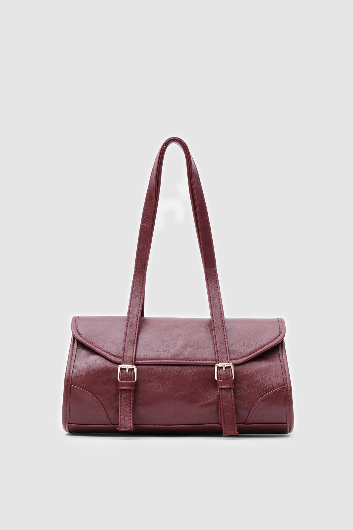 Calvino Bordo Vintage Baget Çanta 