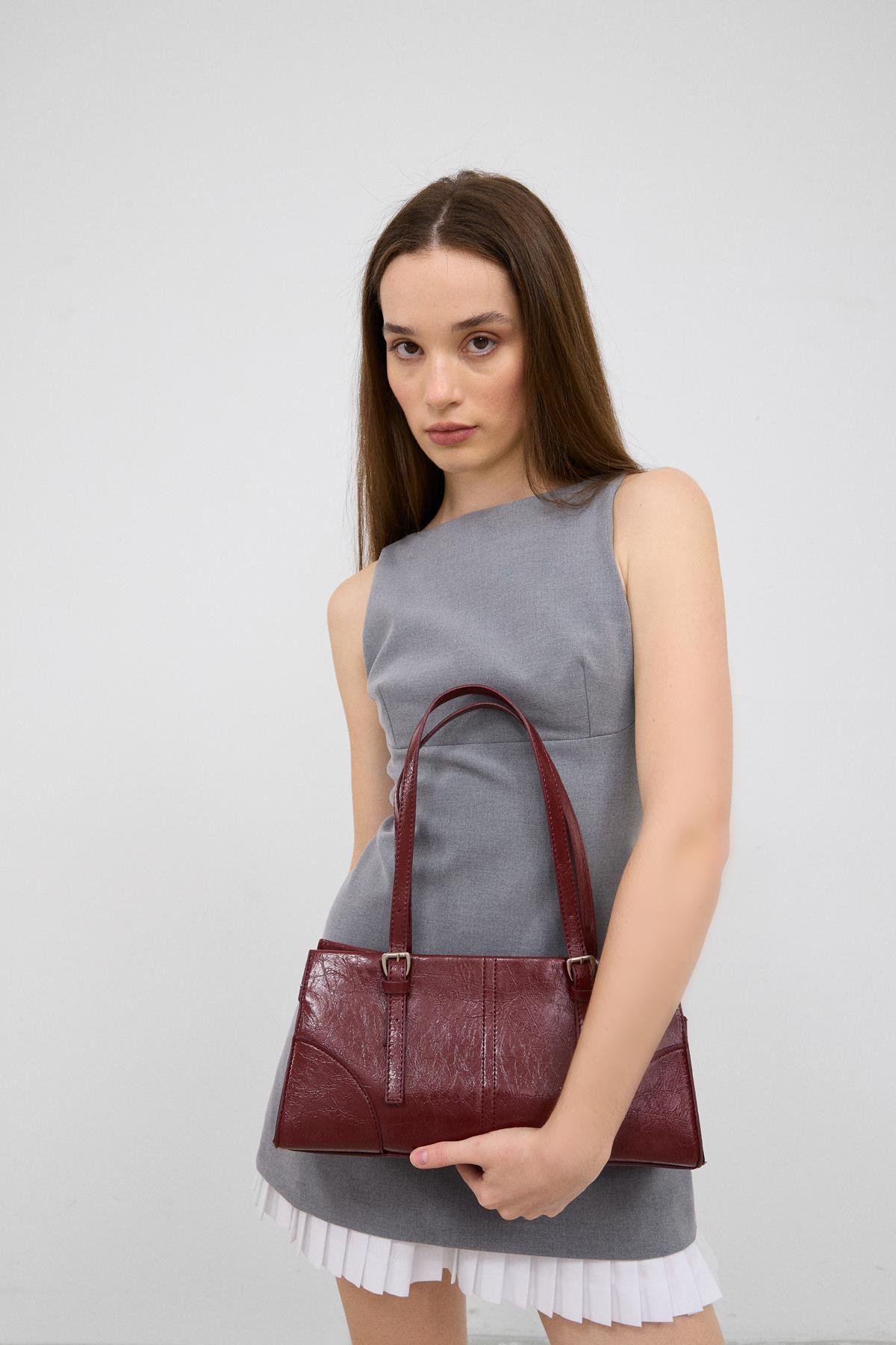 Enyola Bordo Vintage Baget Çanta 