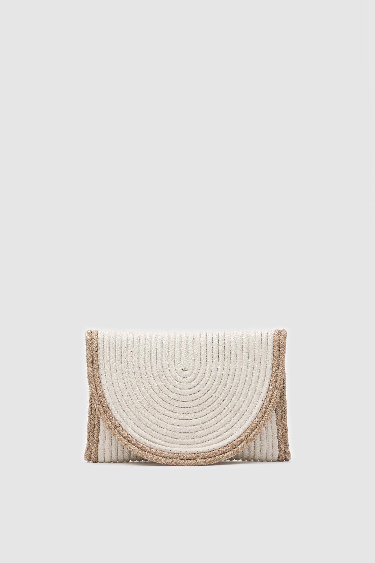 Toffe Handmade Clutch Hasır Çanta Krem
