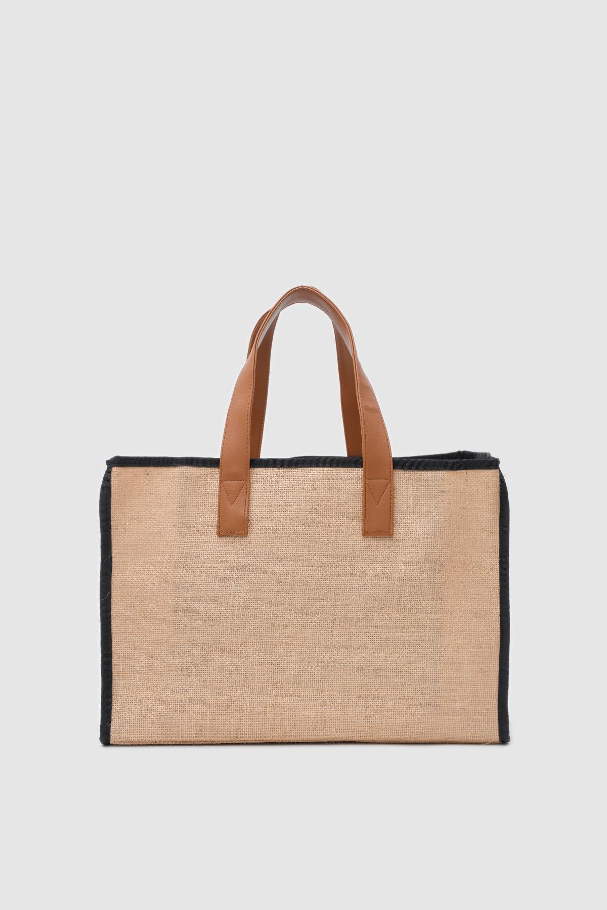 Arc X Large Hasır Siyah Saplı Tote Bag 