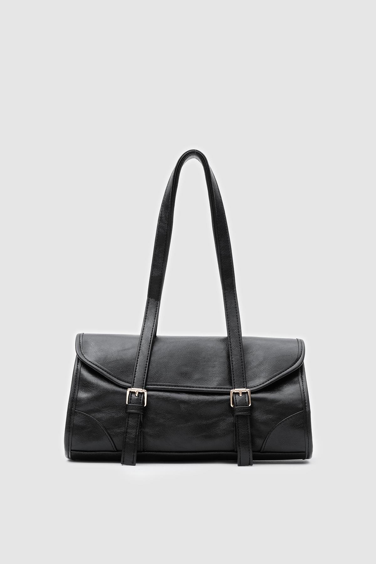 Calvino Siyah Vintage Baget Çanta 