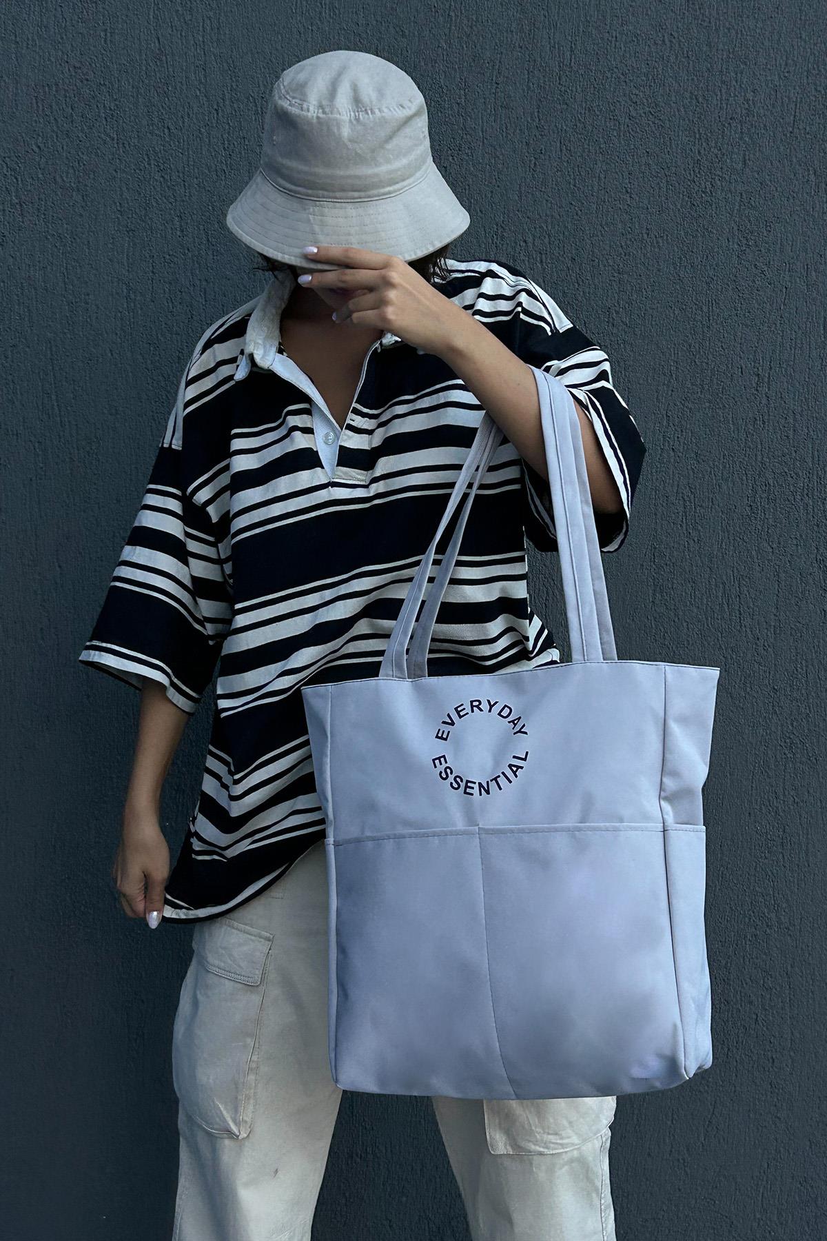 Bondit Kumaş Shopper Bag Kenza Gri