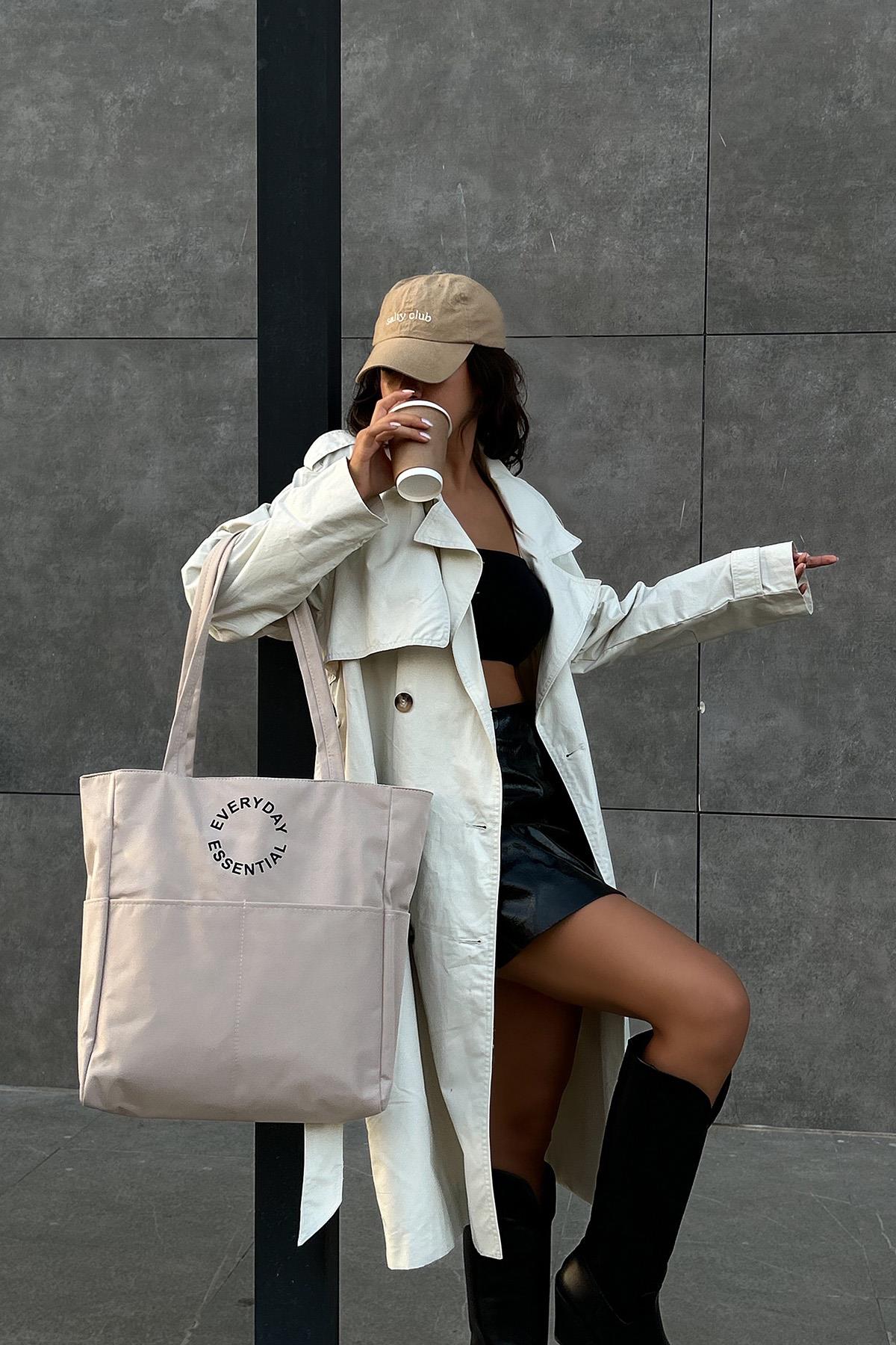 Bondit Kumaş Shopper Bag Kenza Krem