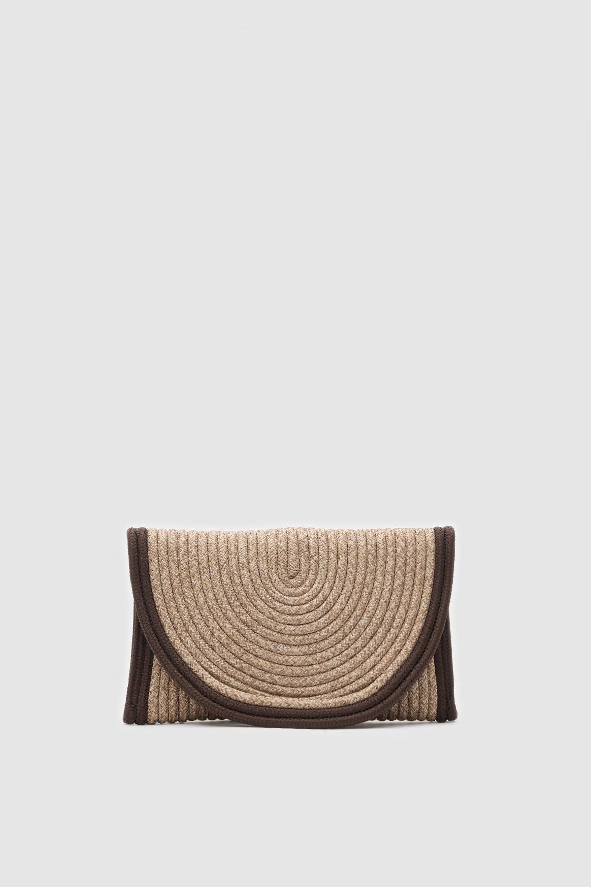 Toffe Handmade Clutch Hasır Çanta Vizon