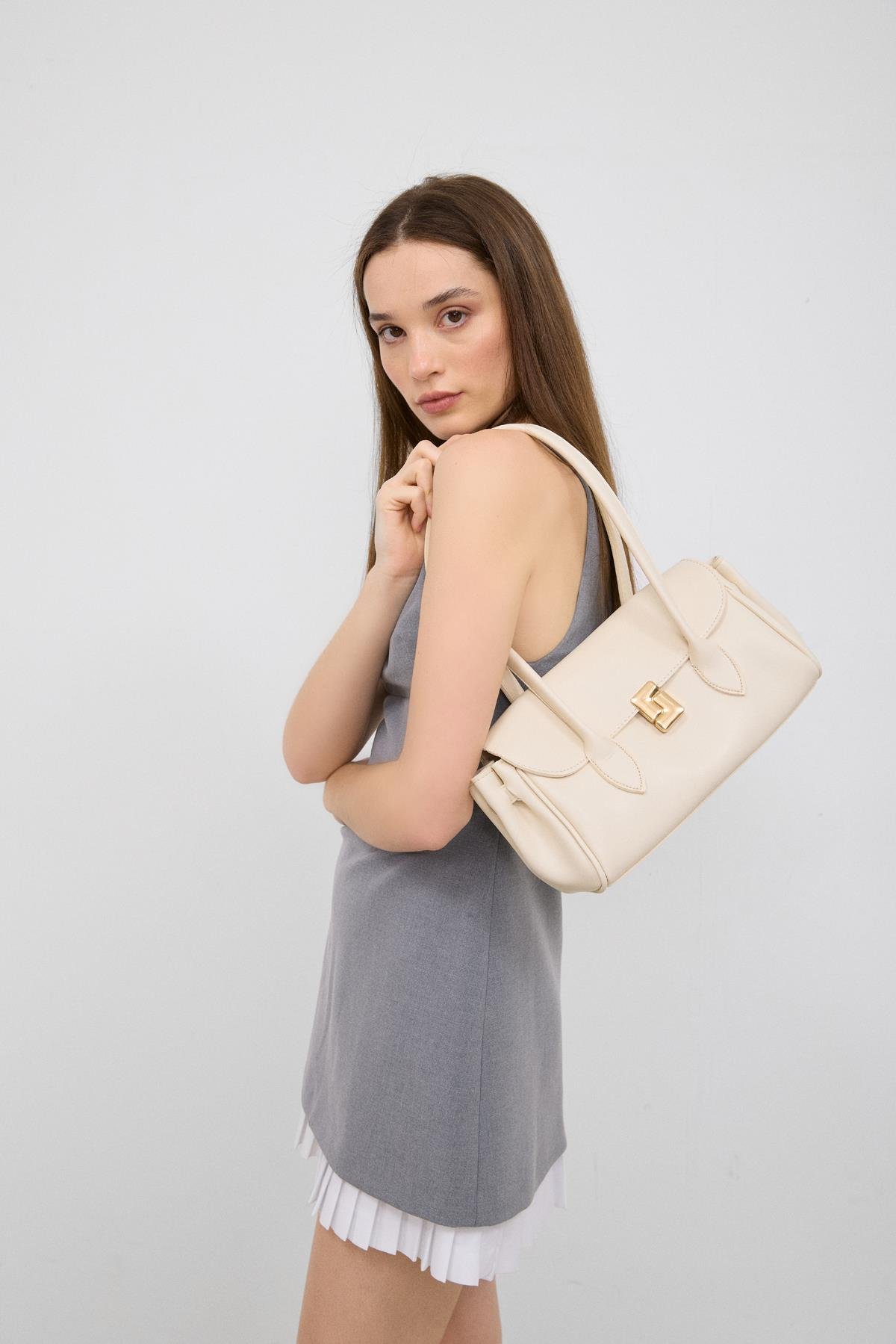 Lia Vintage Baget Çanta Krem
