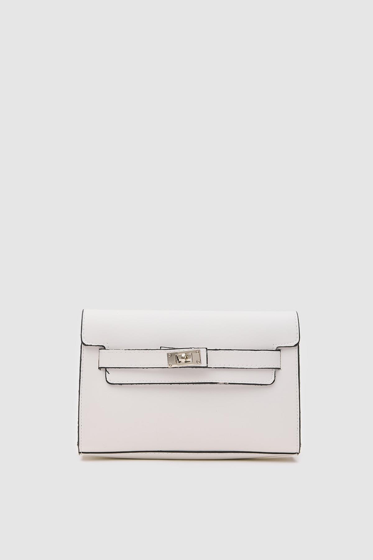 Kelly Kilitli Clutch Bag Beyaz