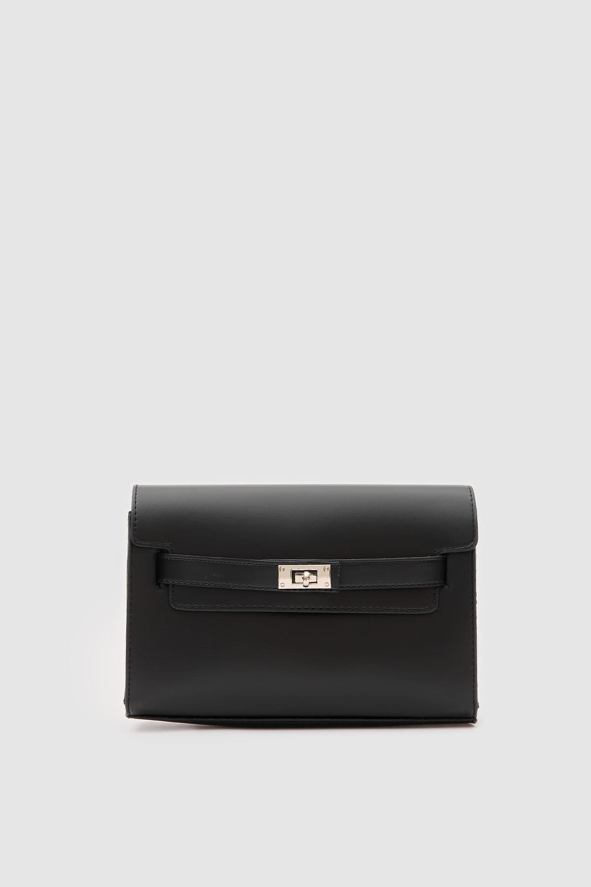 Kelly Kilitli Clutch Bag Siyah