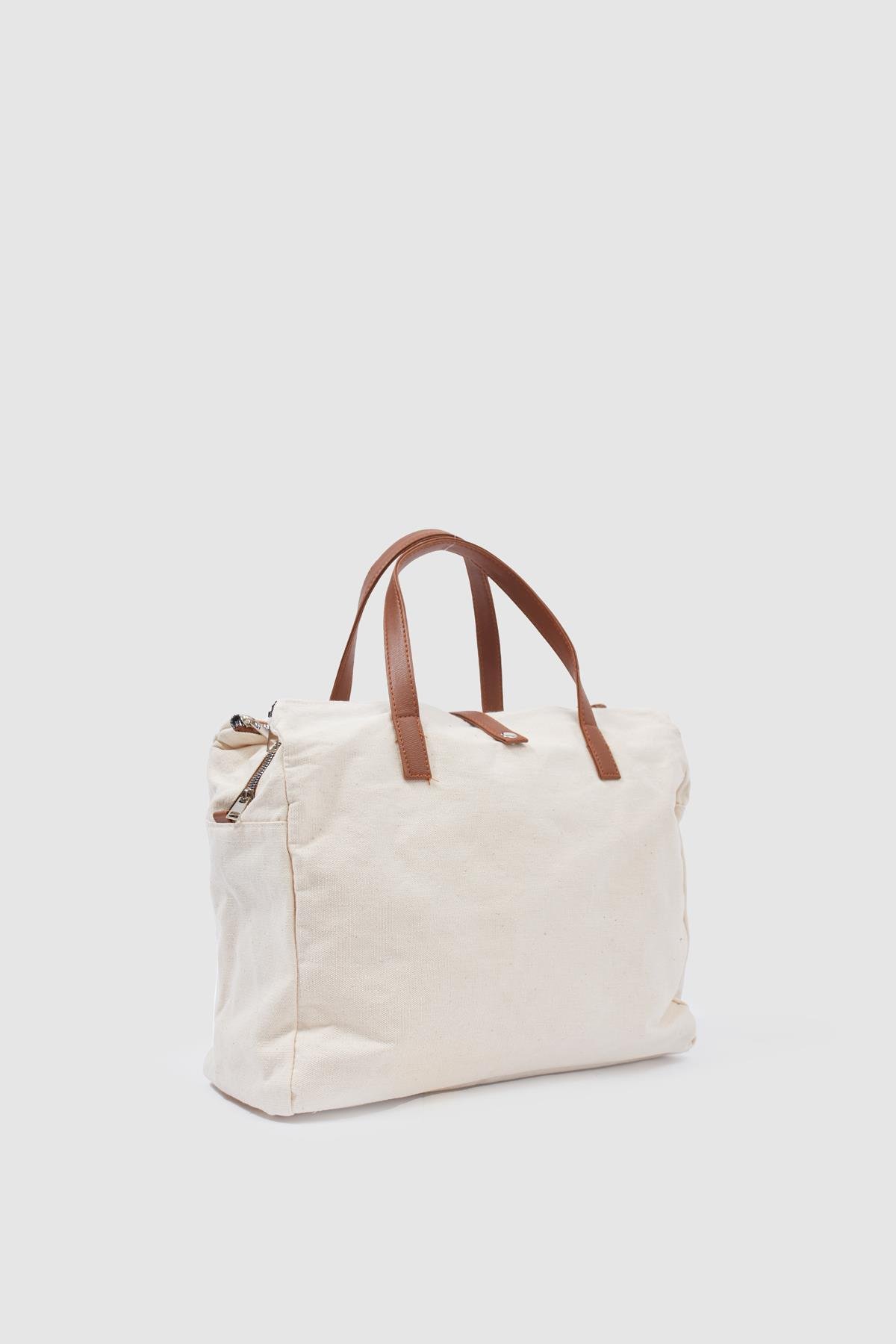 Organik Keten Kumaş Shopper Çanta Leon Taba