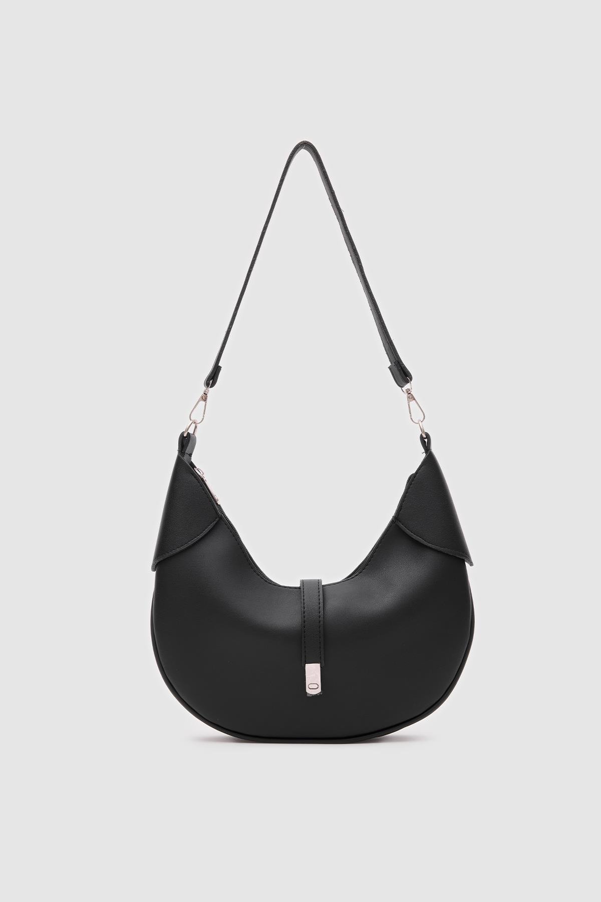 Oval Baget Çanta Suzu Siyah