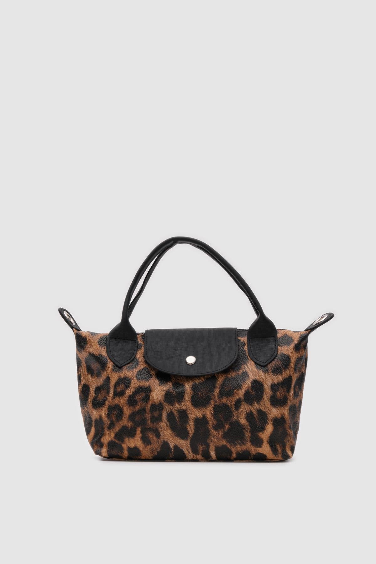 S Suni Deri Omuz Çantası Tiger Leopar Desen