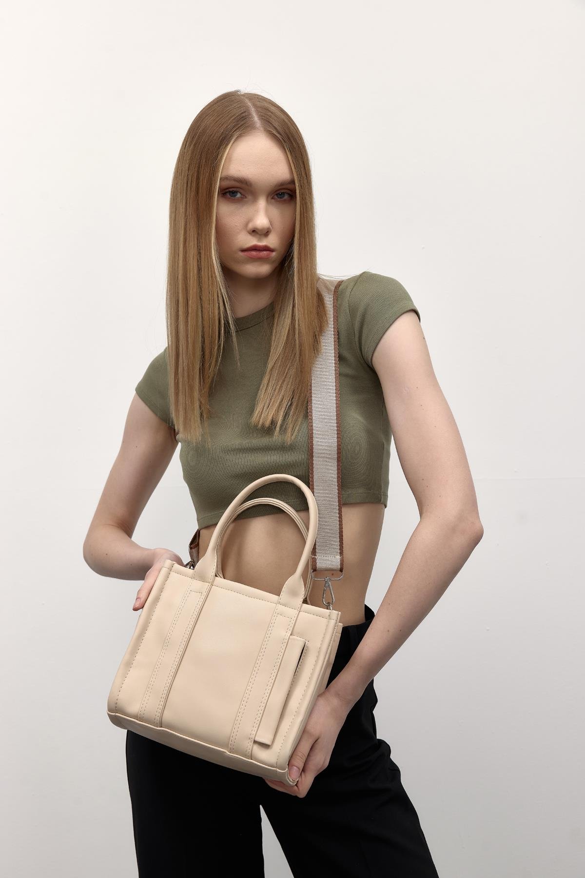 Suni Deri Kadın Tote Bag Miles Krem