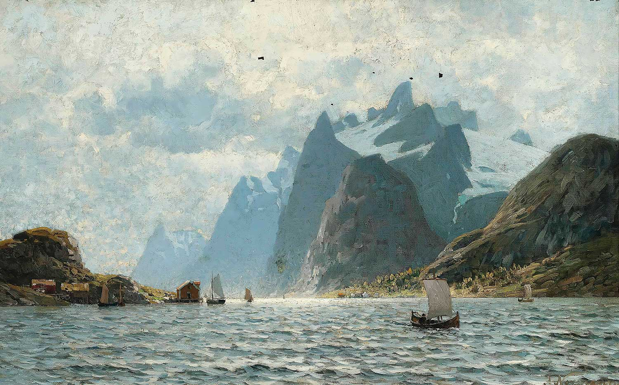 Adelsteen Normann Fishing Vessels On A Norwegian Fjord Art Print