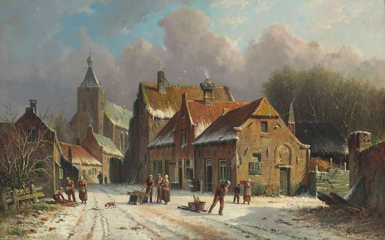 Adrianus Eversen Hattem'de Kış Kanvas Tablo