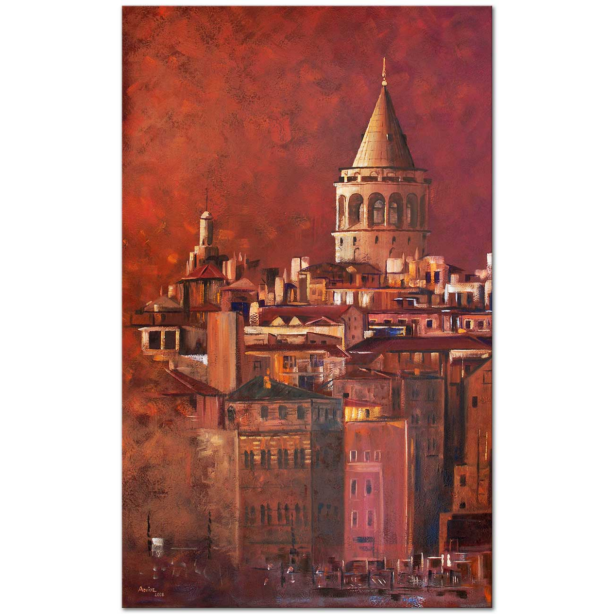 Adviye Özküçük Kırmızıda Galata Kulesi Kanvas Tablo