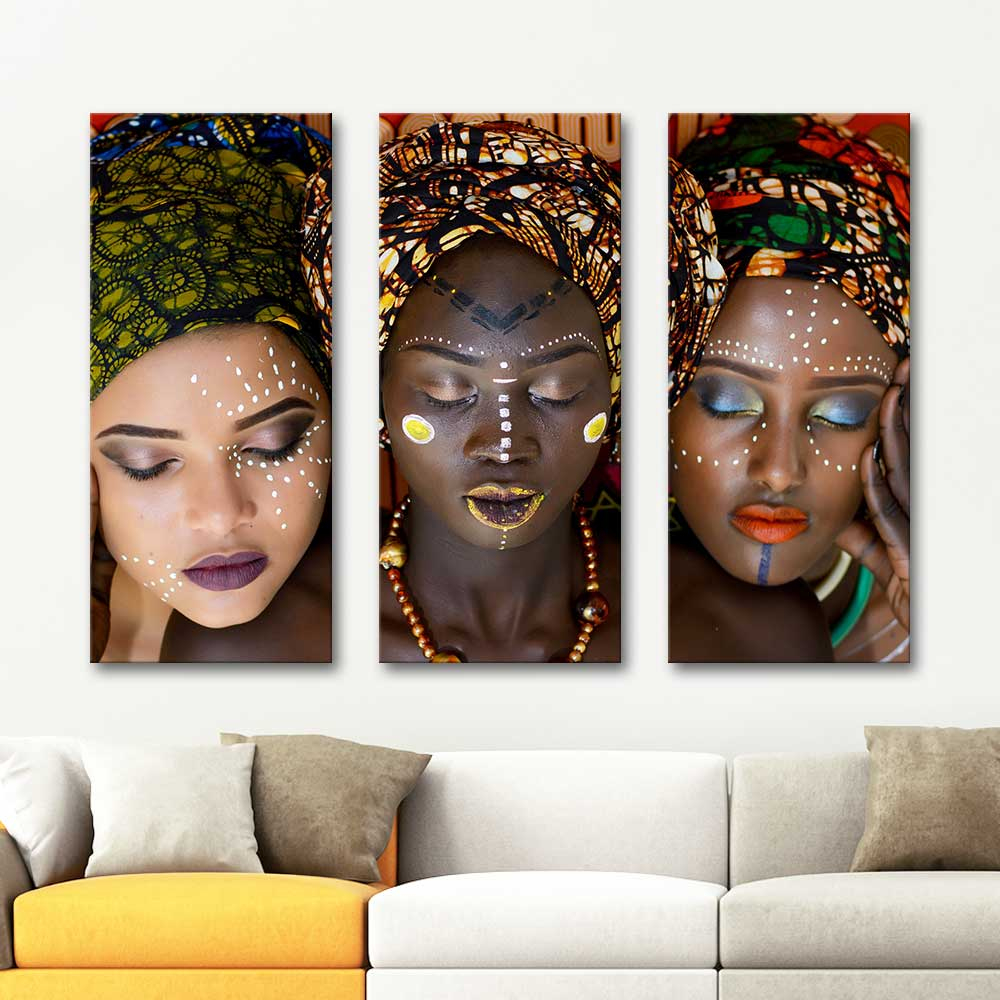 Afrikalı Kadınlar 3 Parçalı Kanvas Tablo