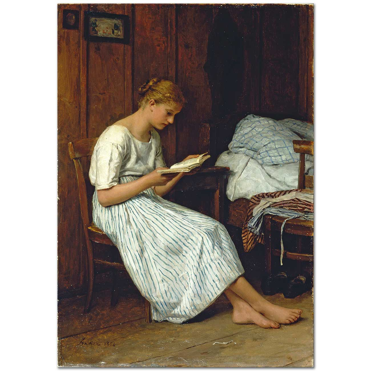 Albert Anker A Gotthelf Reader Art Print