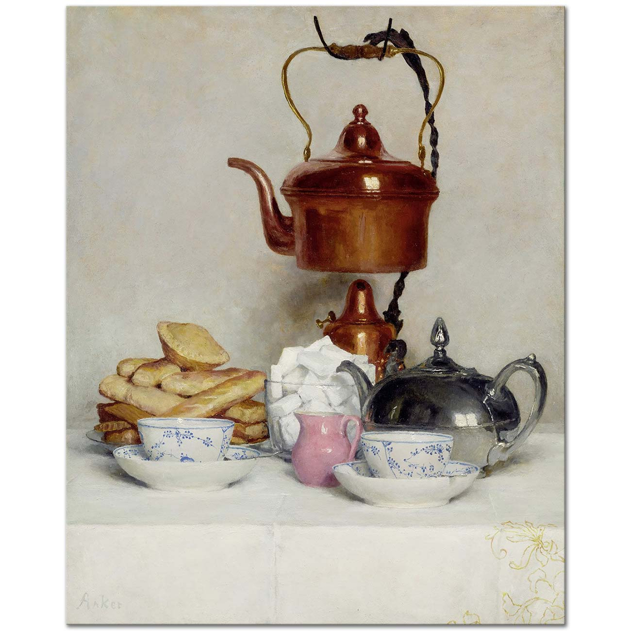 Albert Anker Tea Service Art Print
