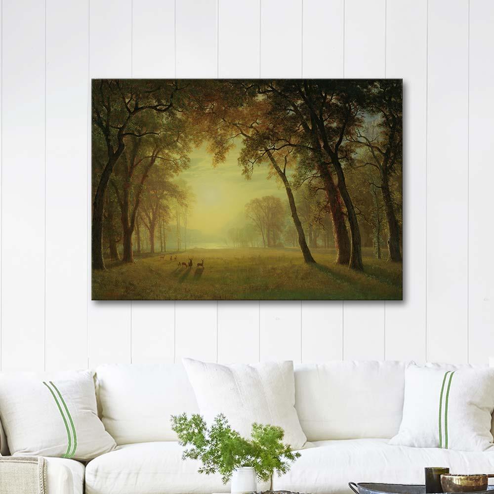 Albert Bierstadt Deer in a Clearing, Yosemite Art Print
