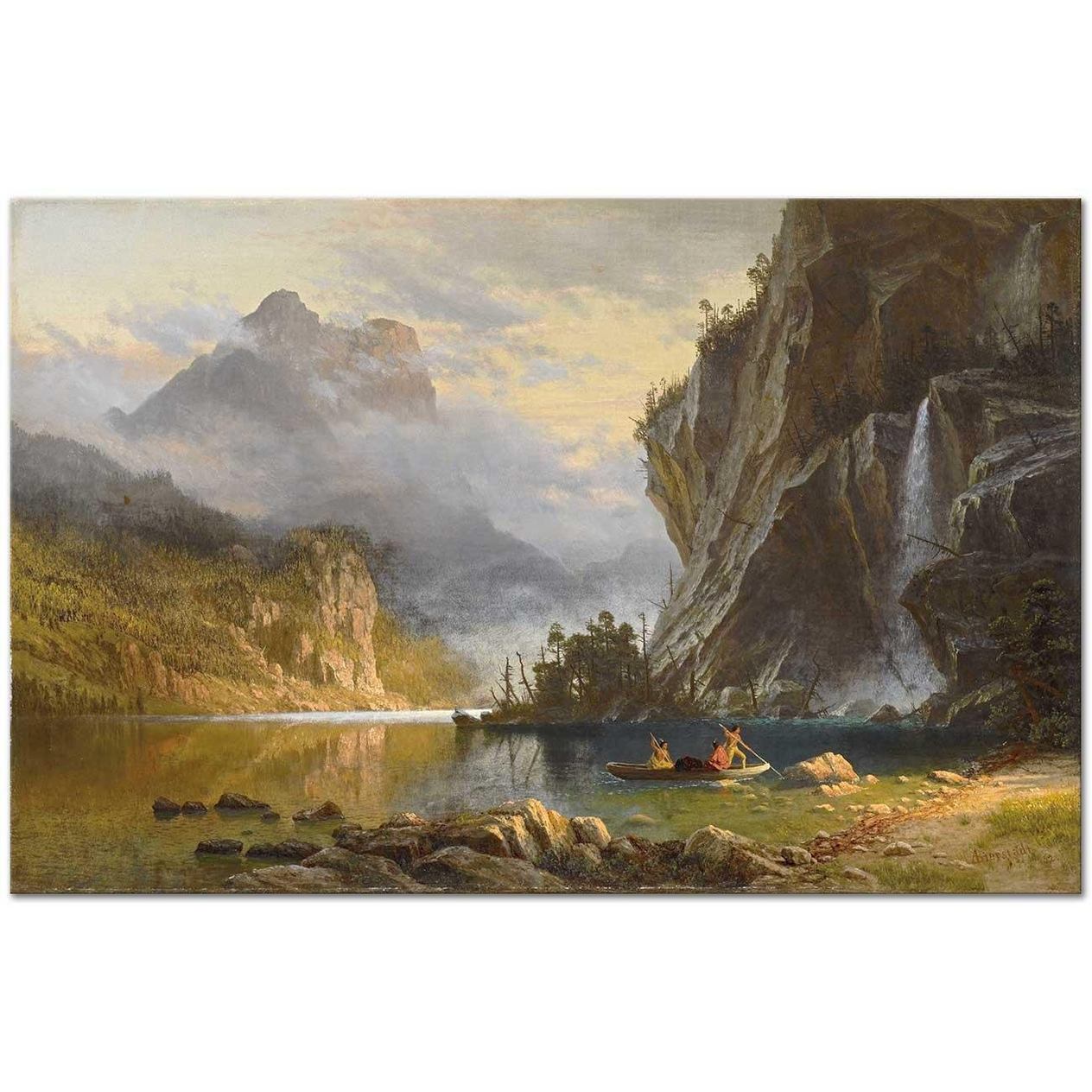 Albert Bierstadt Kızılderililerin Mızrakla Balık Avı Kanvas Tablo