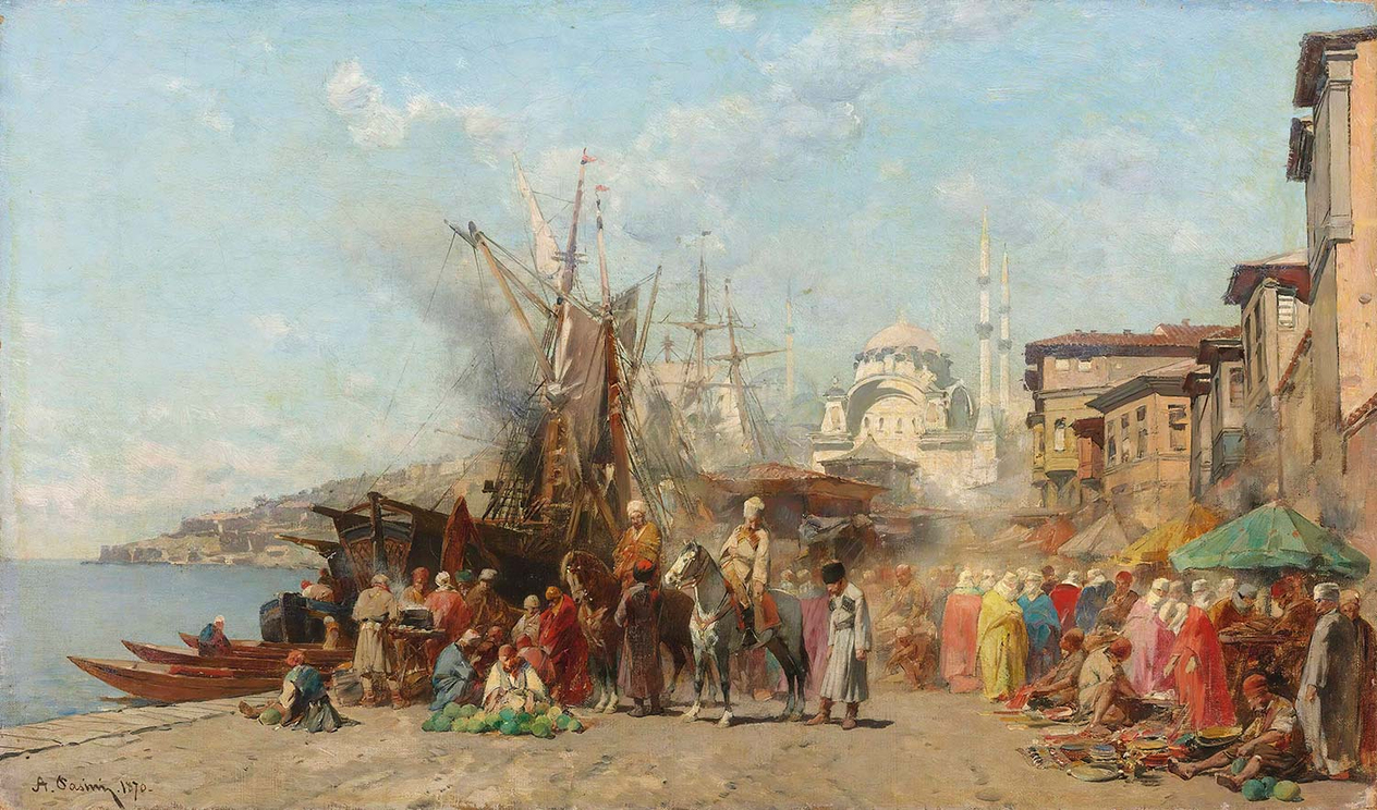 Alberto Pasini A market Before Nusretiye Camii Mosque Art Print