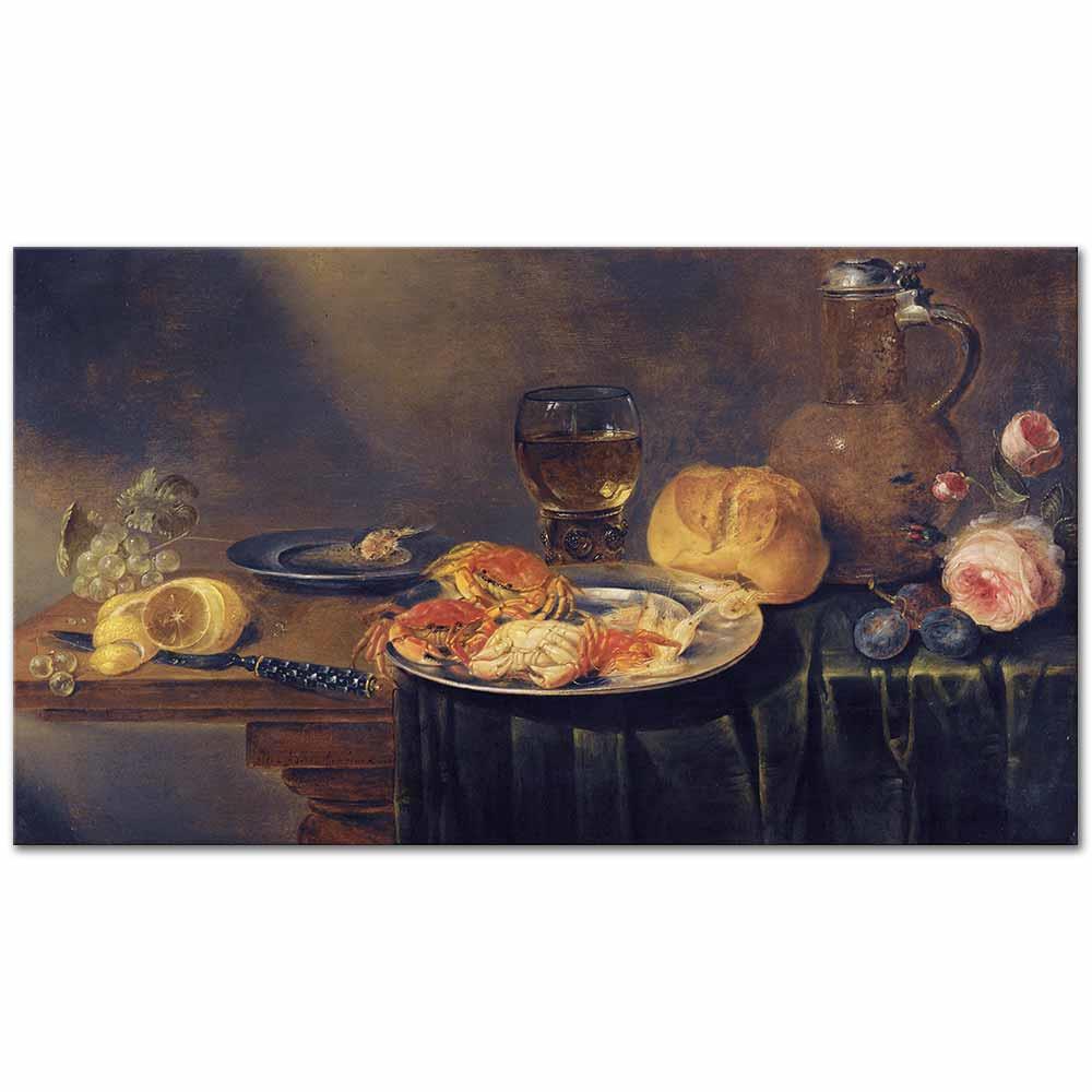 A Still Life with Roses a Jug a Loaf of Bread by Alexander Adriaenssen