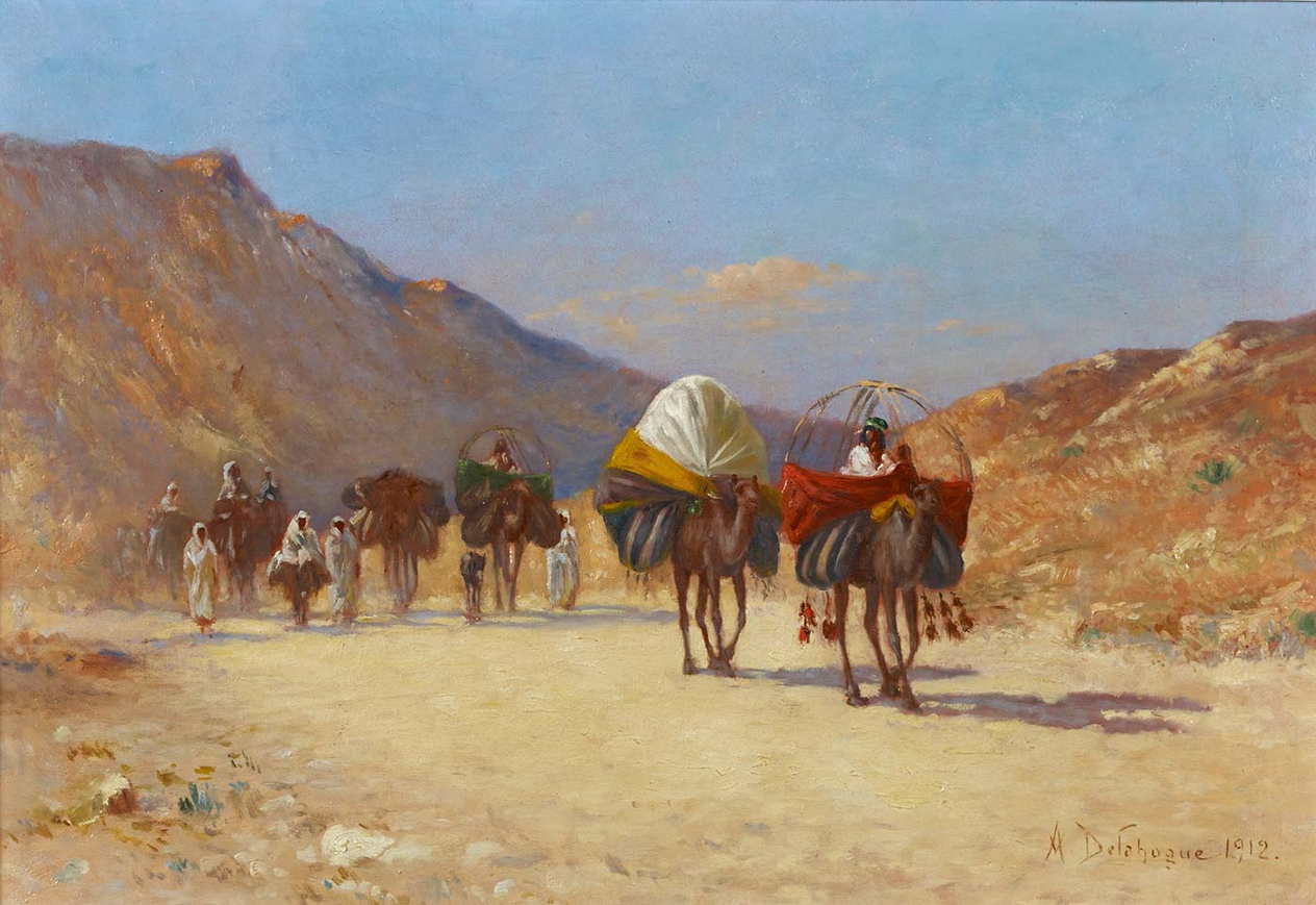 Alexis Auguste Delahogue Çölde Kervan Kanvas Tablo