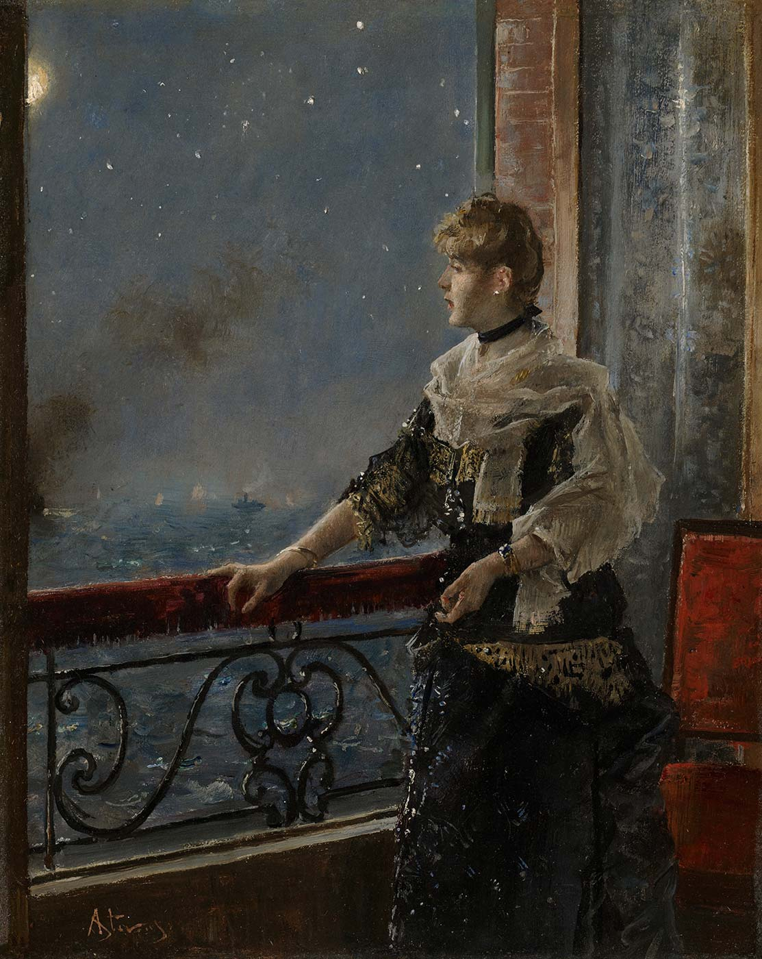 Alfred Stevens Moonlight (Au clair de la lune) Art Print