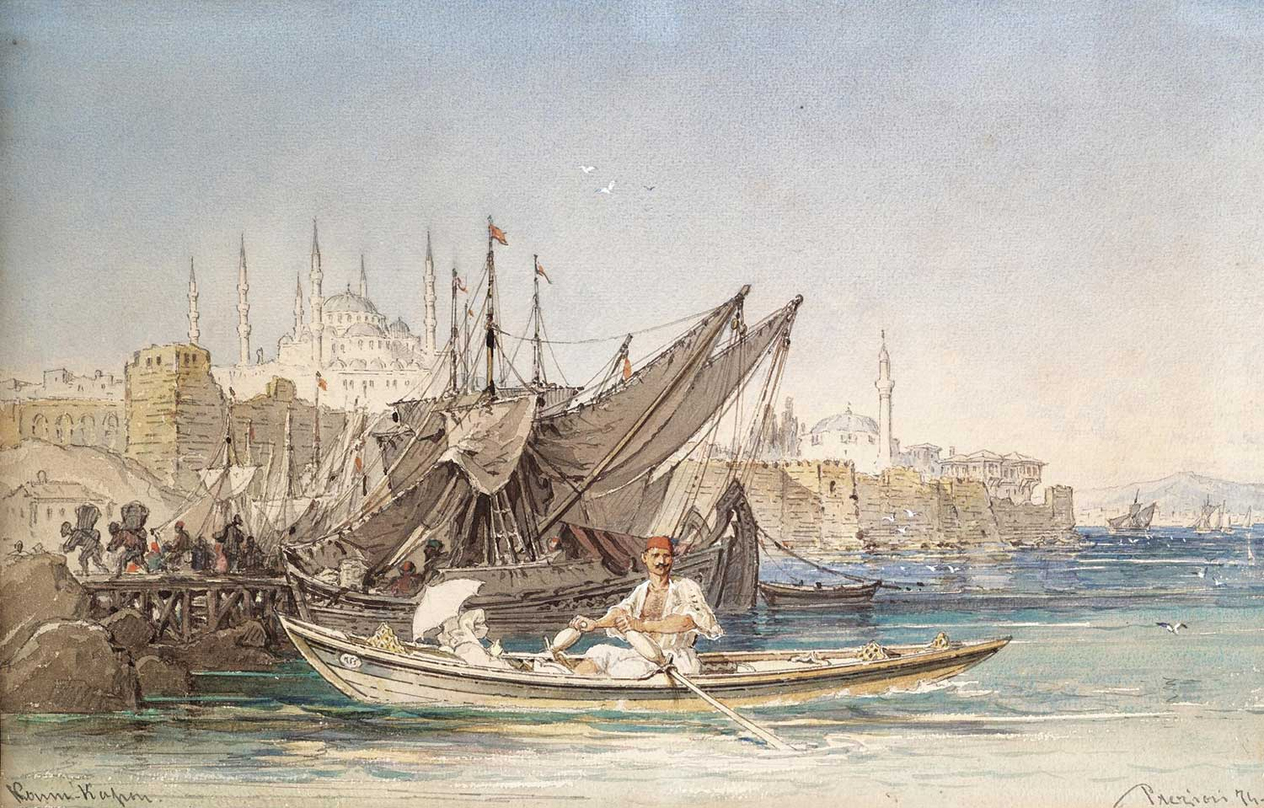 Amadeo Preziosi İskelede Tekneler İstanbul Kanvas Tablo